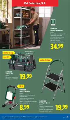 PARKSIDE Torba za alat, Komad, S podesivom naramenicom, Dimenzije: cca 46x22x32 cm - Pregled kataloga iz trgovine Lidl, vrijedi od 07.04.2026 | Stranica: 41 | Proizvodi: Ljestve, Alat, Regal, Parkside