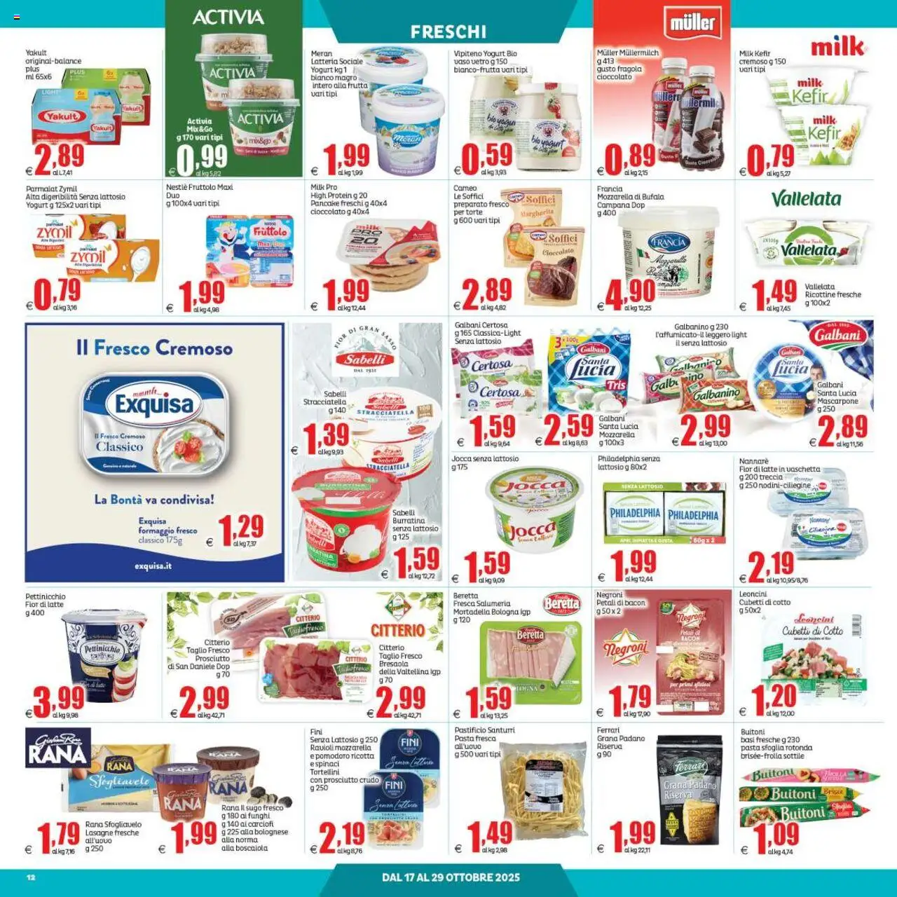 Volantino Elite Supermercati del 17.10.2025 | Pagina: 12 | Prodotti: Bresaola, Pasta, Mascarpone, Vaso