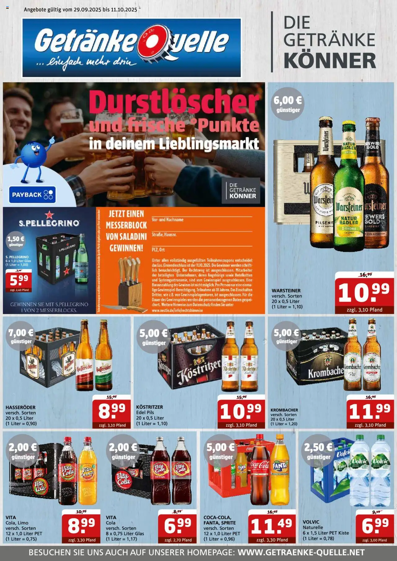 Getränke Quelle Prospekt – gültig ab 29.09.2025 | Seite: 1 | Produkte: Durstloscher, Sprite, Krombacher, Hasseröder