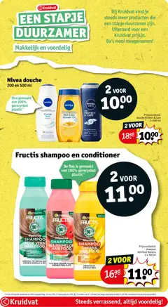 Fructis shampoo en conditioner, De fles is gemaakt van 100% gerecycled plastic - Voorbeeld van een folder van Kruidvat, geldig van 04.11.2025 | Pagina: 32 | Producten: Fles, Douche, Shampoo, Conditioner