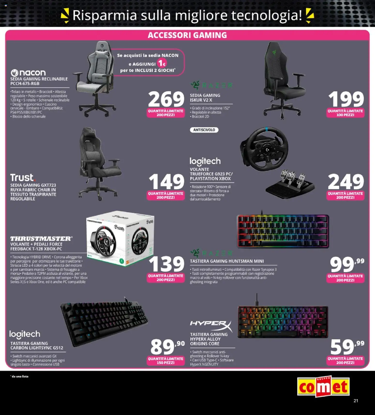 Volantino Comet del 13.11.2025 | Pagina: 21 | Prodotti: PC, Playstation, USB, Sedia
