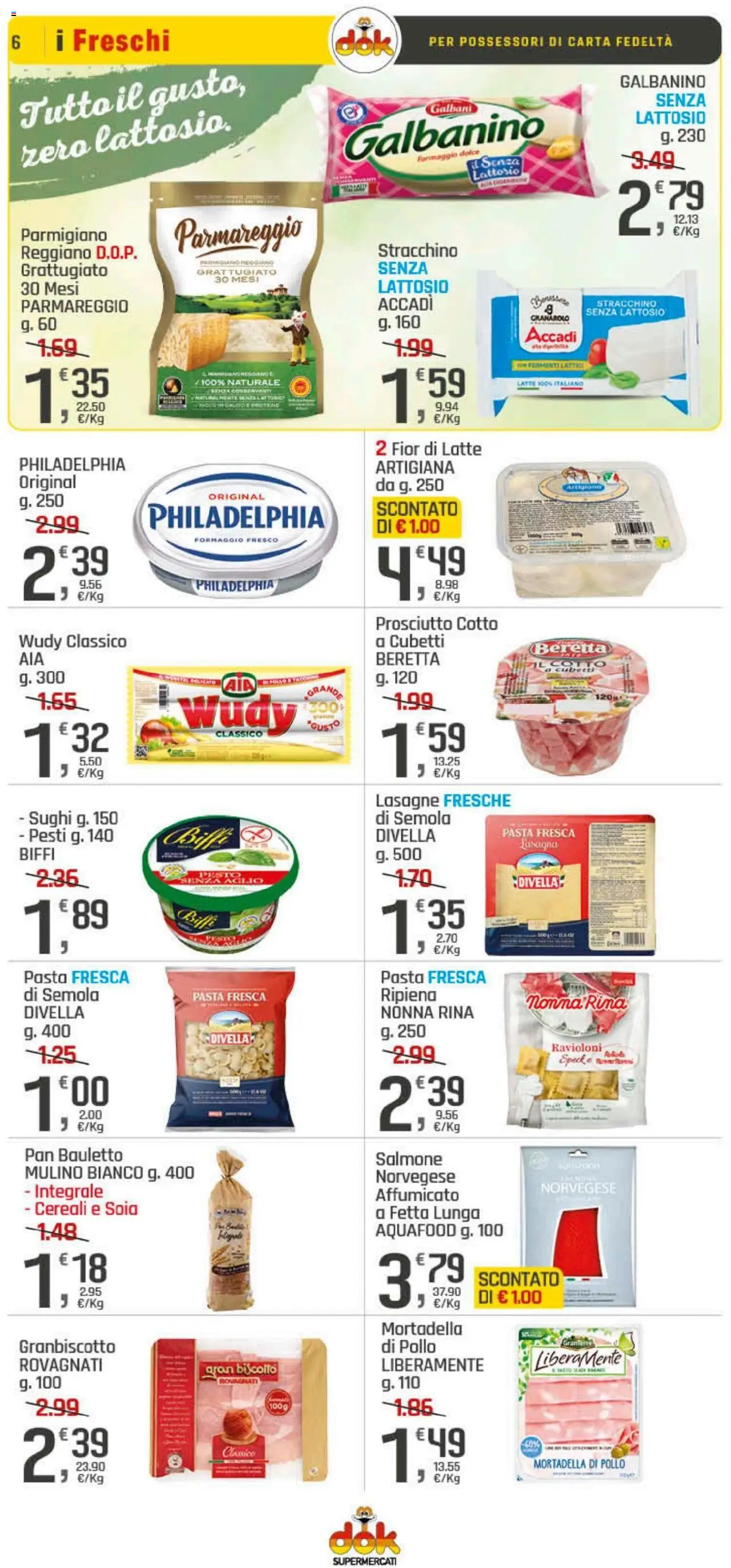 Volantino DOK del 25.09.2025 | Pagina: 6 | Prodotti: Salmone, Prosciutto, Pasta, Parmigiano