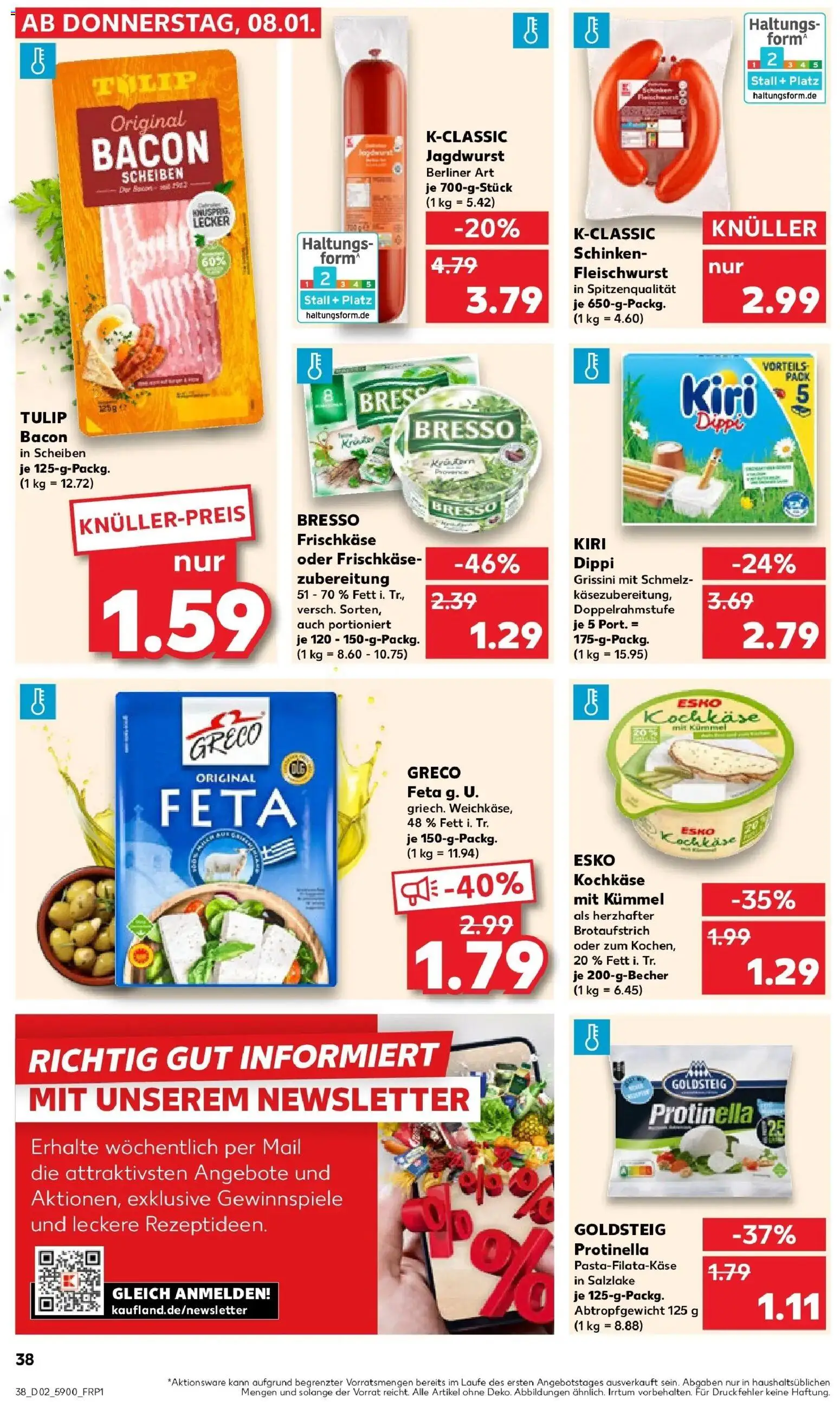 Kaufland prospekt Herzberg (Elster)	 – gültig ab 11.01.2026 | Seite: 38 | Produkte: Berliner, Feta, Schinken, Frischkase