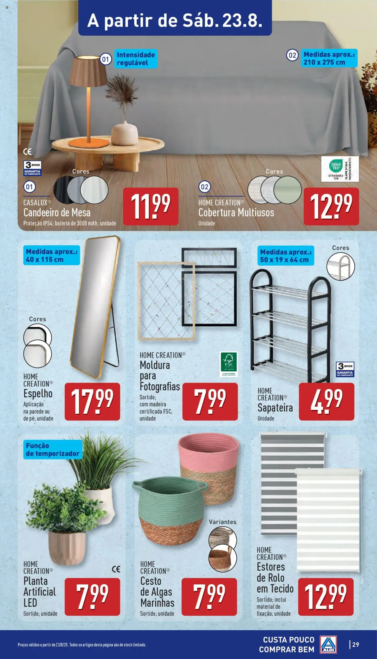 Aldi folheto │ válido de 18.08.2025 | Página: 29 | Produtos: Candeeiro, Mesa, Espelho, Sapateira