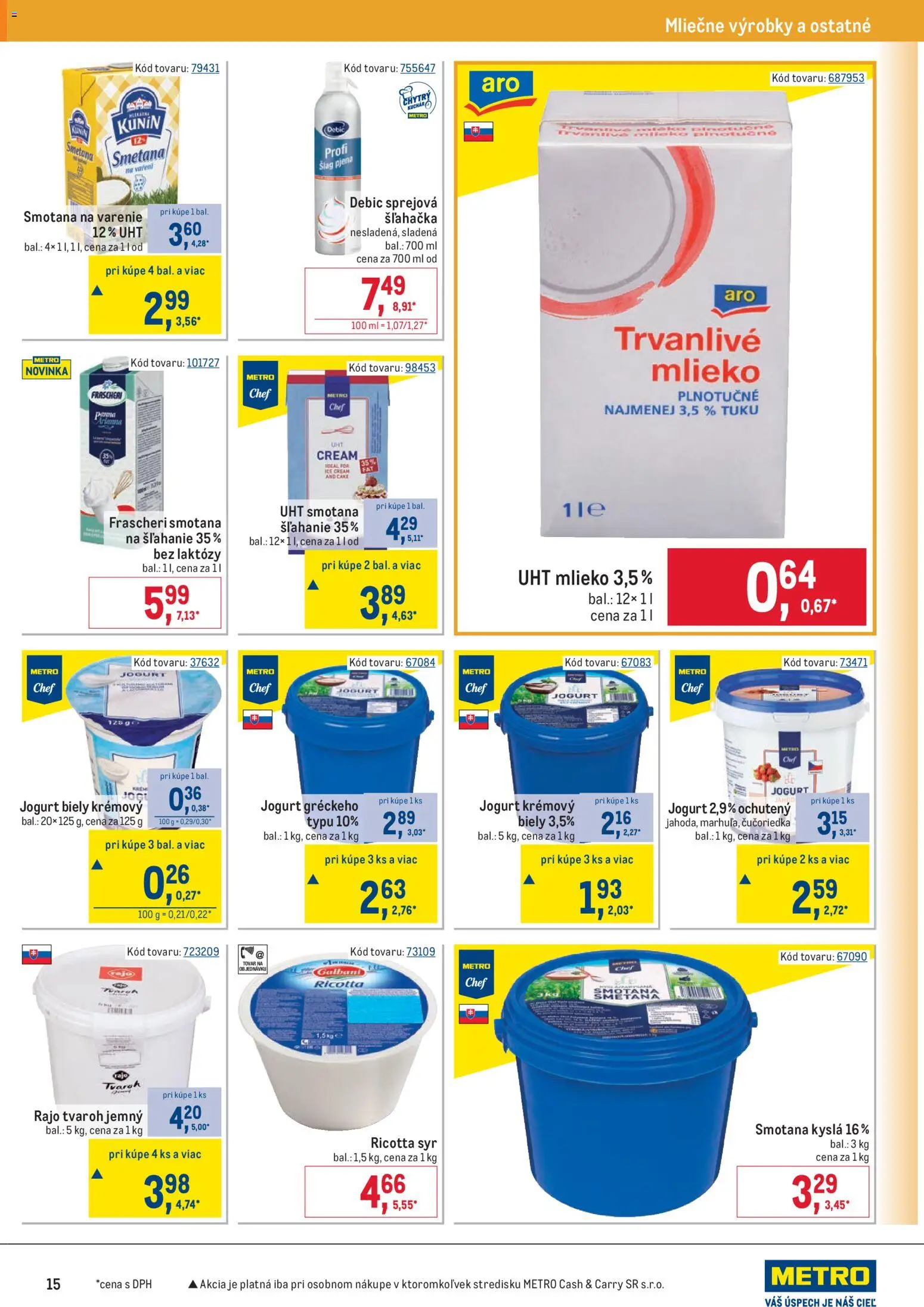 Nové Metro akcie – leták je platný od 22.04.2026 | Strana: 15 | Produkty: Mlieko, Syr, Smotana, Šľahačka