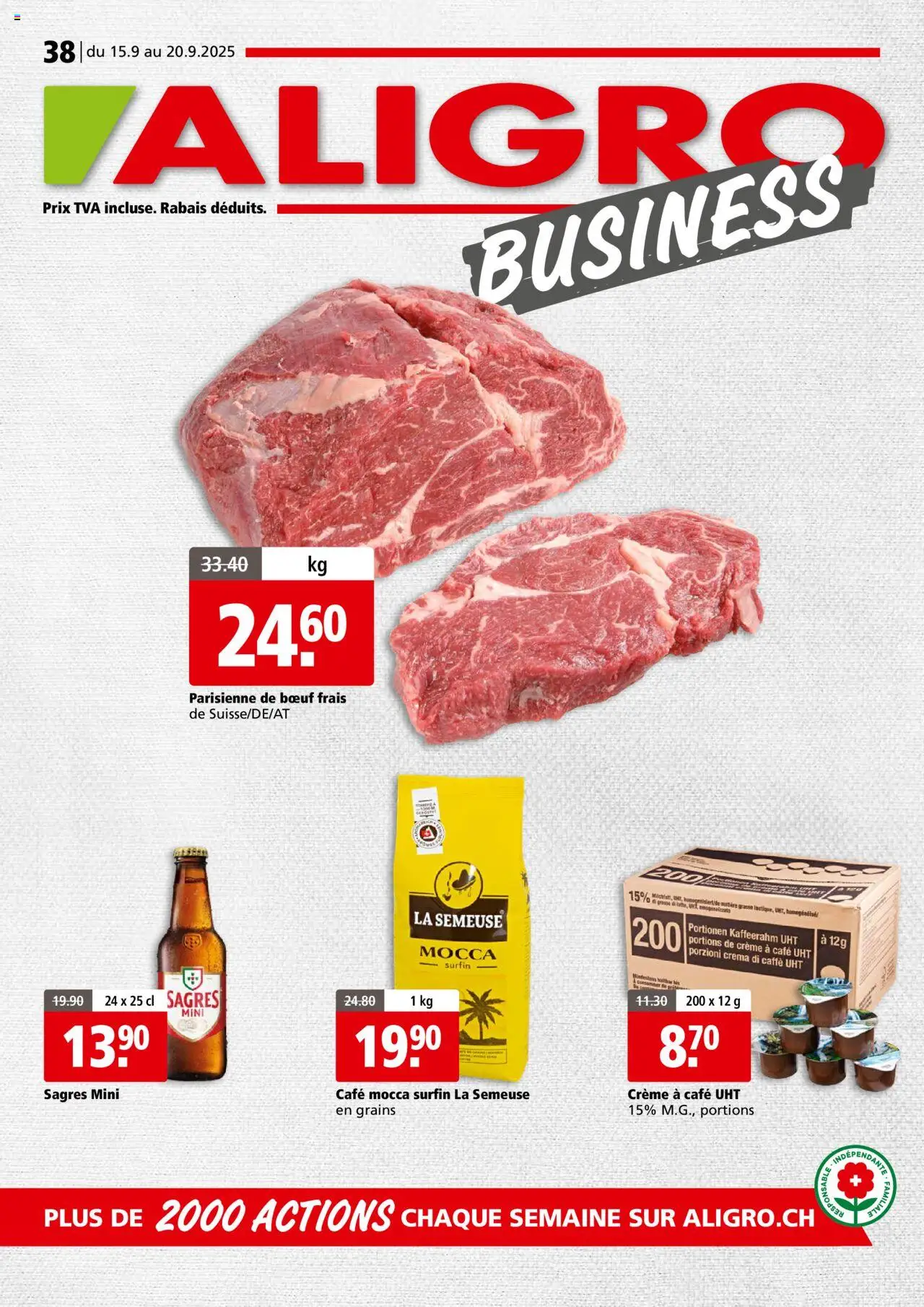 Aligro Aktionen Business - Chavannes, Matran, Genève, Sion – gültig ab 15.09.2025 | Seite: 1 | Produkte: Creme