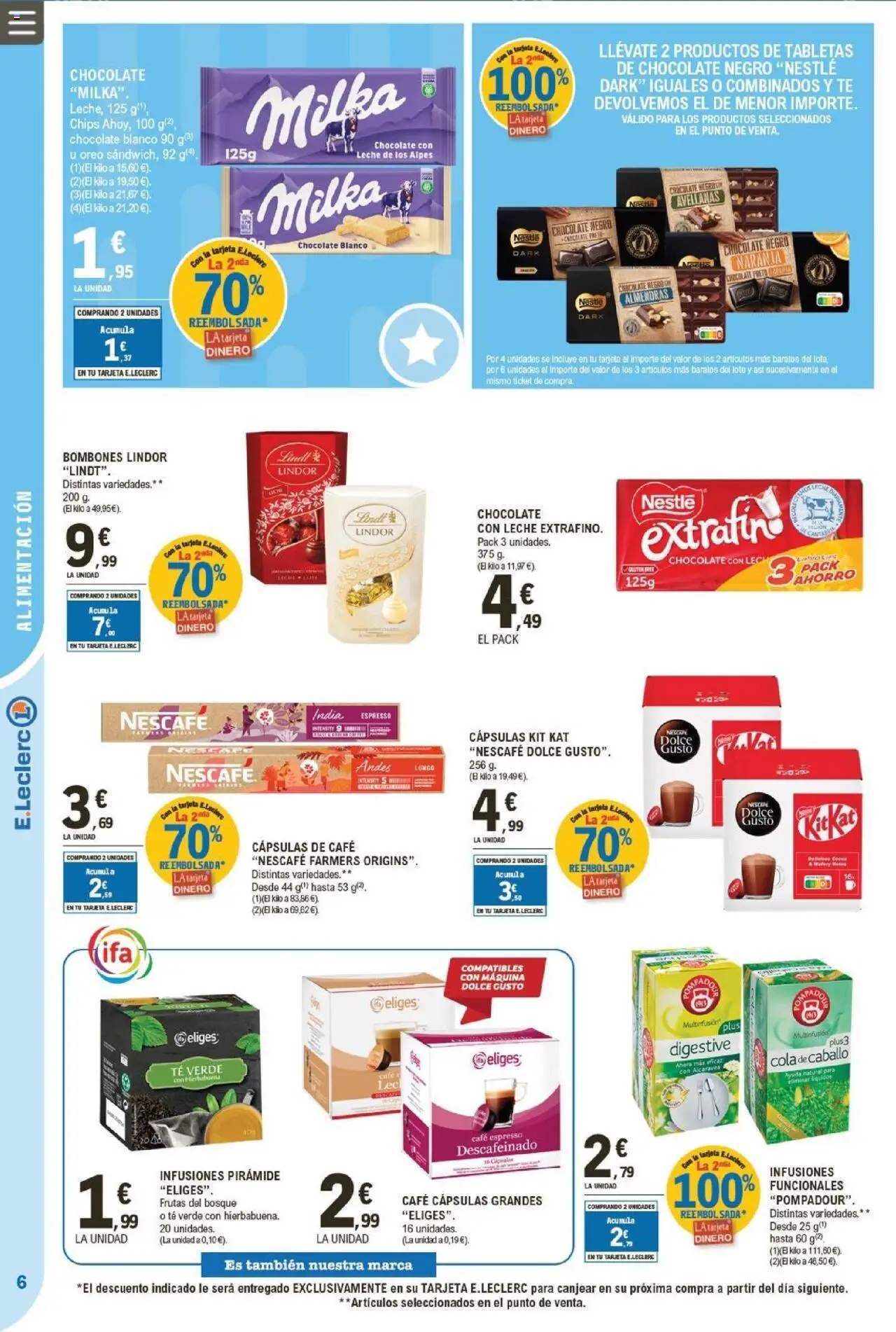 E.Leclerc folleto │ válido desde el 24.09.2025 | Página: 6 | Productos: Leche, Café, Chocolate, Chocolate con leche