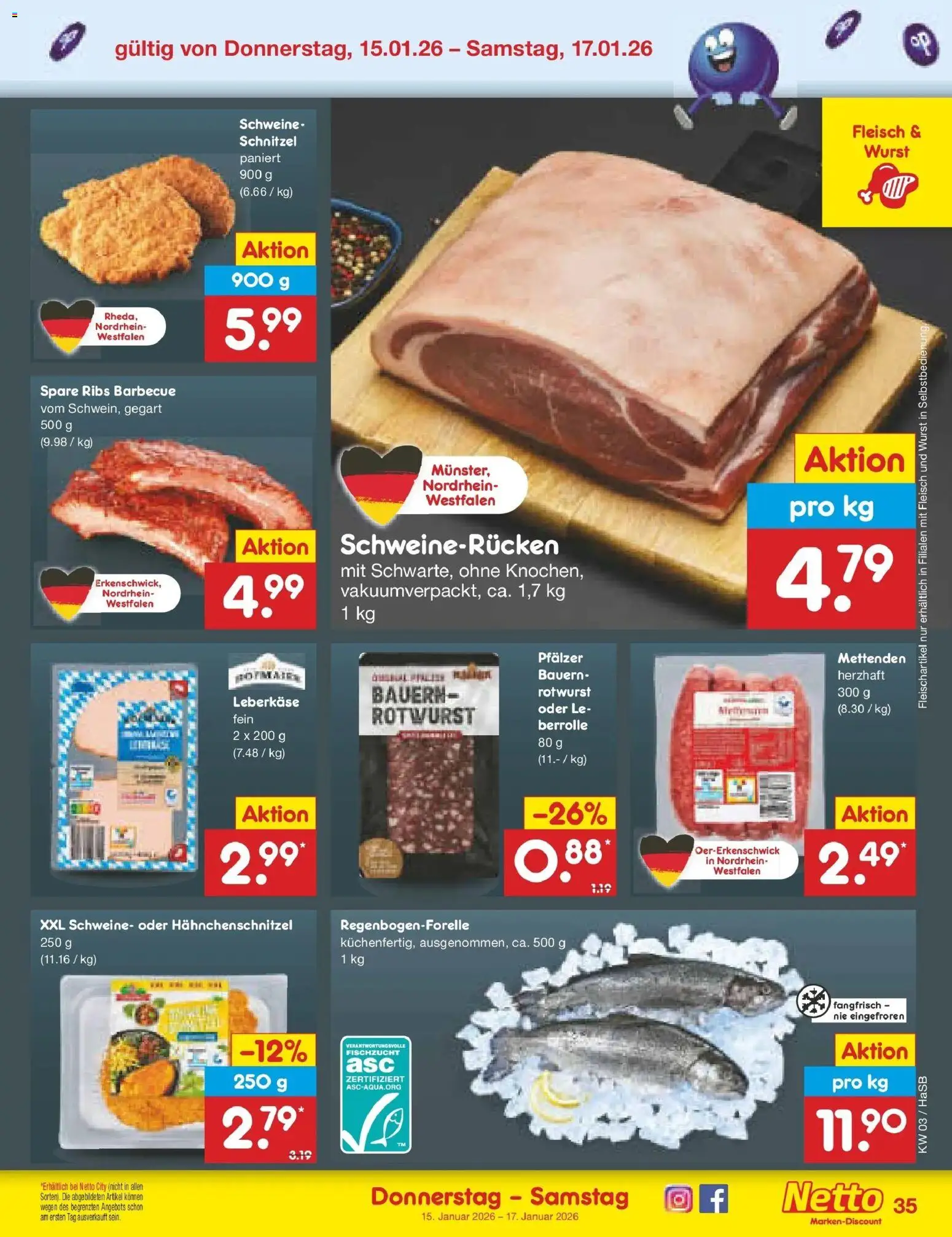 Netto Marken-Discount prospekt Wuppertal	 – gültig ab 12.01.2026 | Seite: 45 | Produkte: Wurst, Schweinerucken, Fleisch, Leberkase