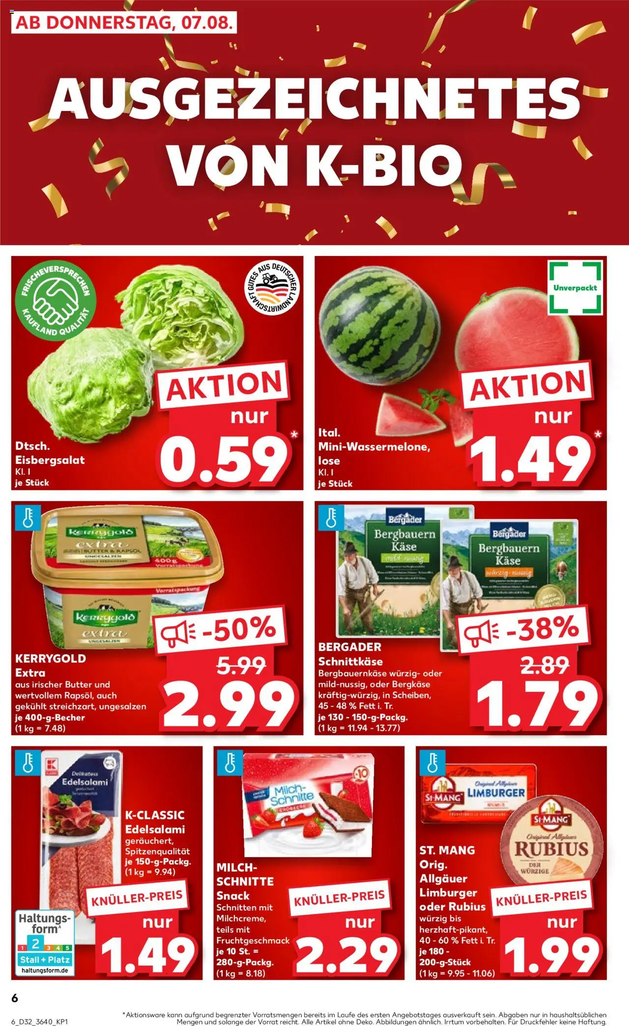 Kaufland prospekt Frankfurt (Oder)	 - gültig ab dem 07.08.2025 | Seite: 6 | Produkte: Milch, Butter, Käse, Salami