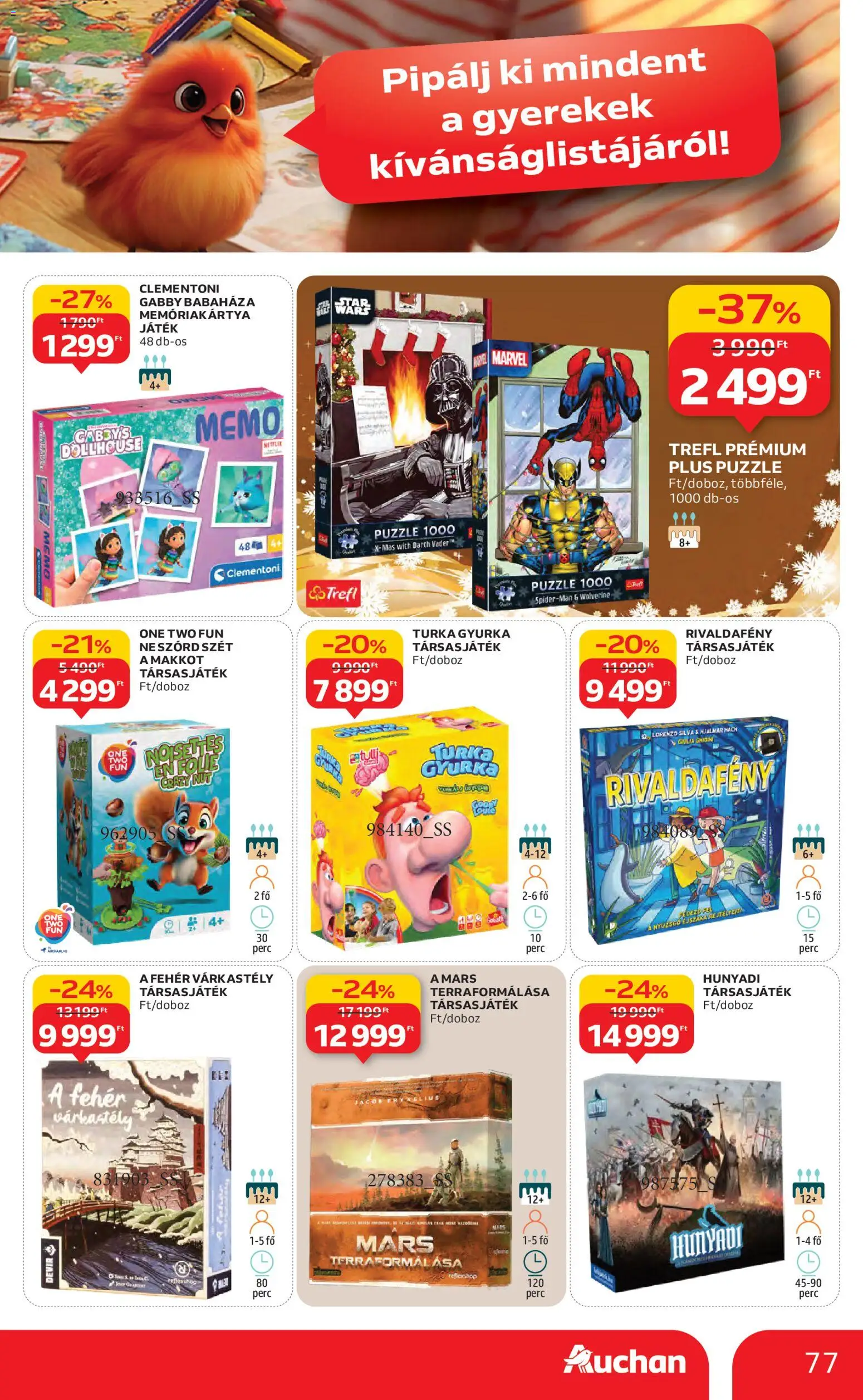 Auchan akciós ujság - amely érvényes a következő dátumtól: 27.11.2025 | Oldal: 77 | Termékek: Puzzle, Játék, Memóriakártya, Társasjáték
