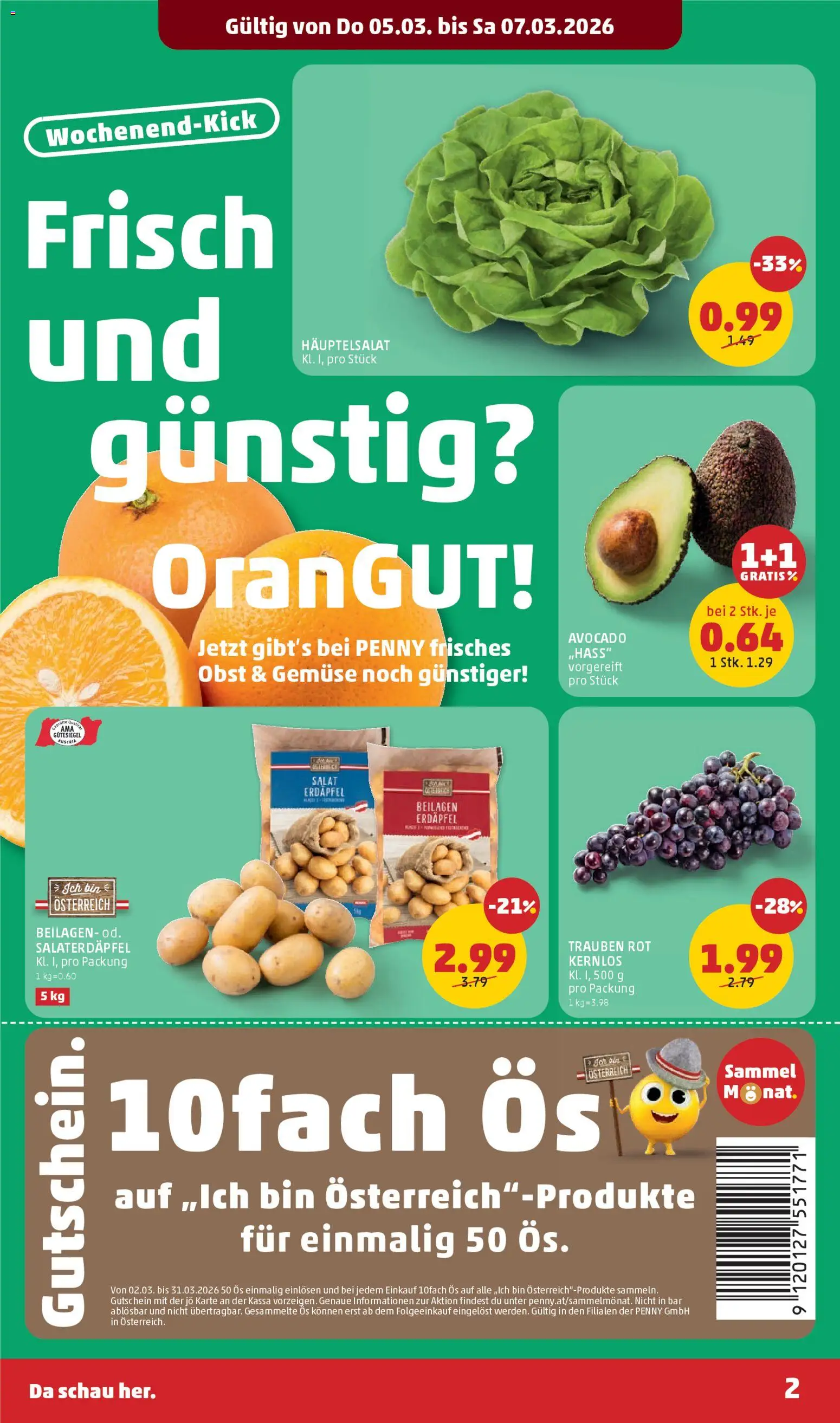 Penny Markt - Flugblatt gültig ab 05.03.2026 | Seite: 2 | Produkte: Salat, Avocado, Gemüse, Obst