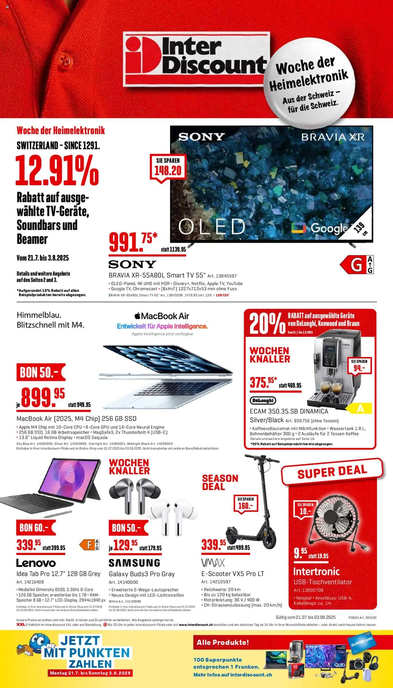Interdiscount Aktionen ab 21.07.2025 | Seite: 20 | Produkte: Kaffee, Kaffeevollautomat, TV, Beamer
