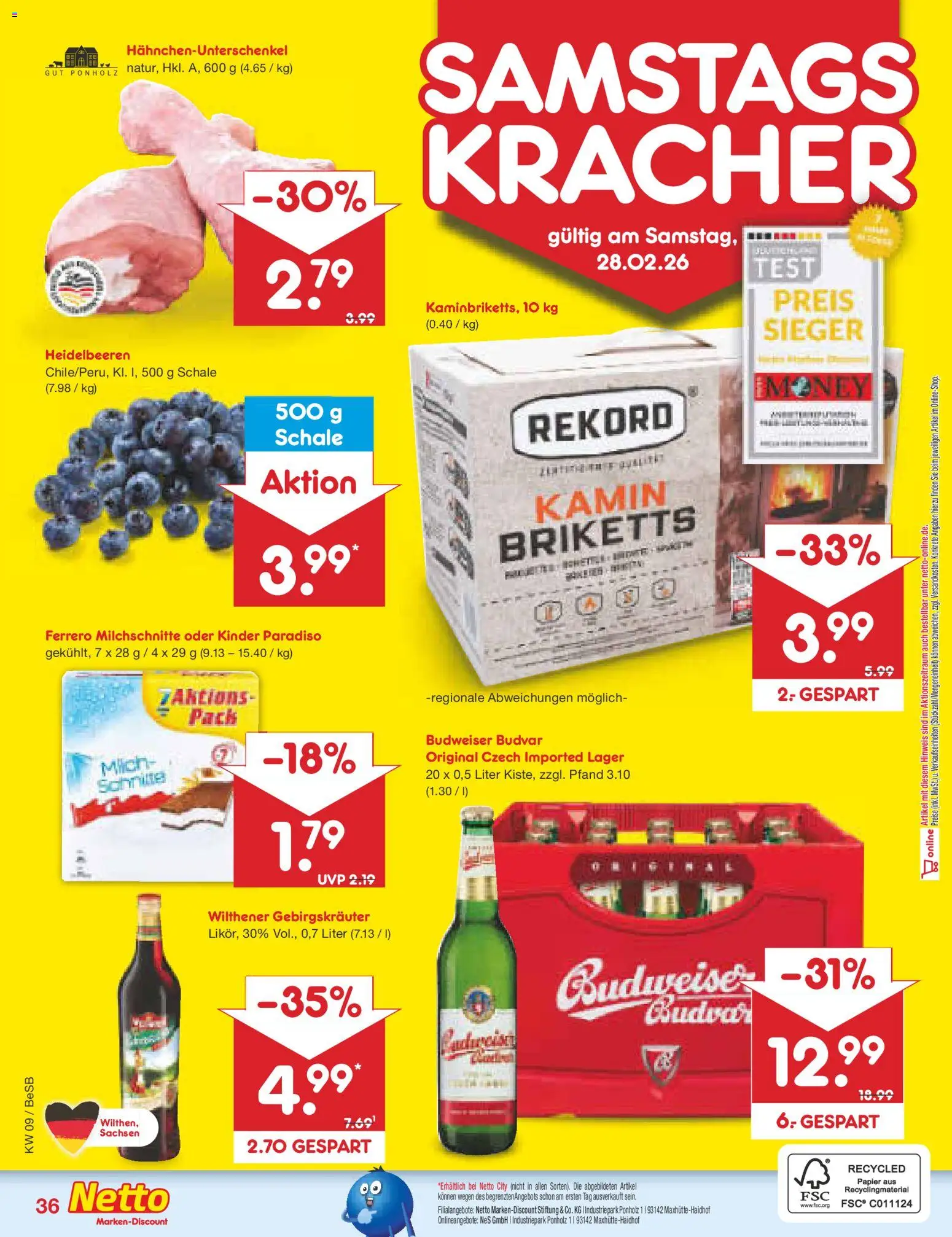 Netto Marken-Discount Prospekt 	 – gültig ab 23.02.2026 | Seite: 54 | Produkte: Kamin, Wilthener, Wilthener gebirgskrauter, Budweiser