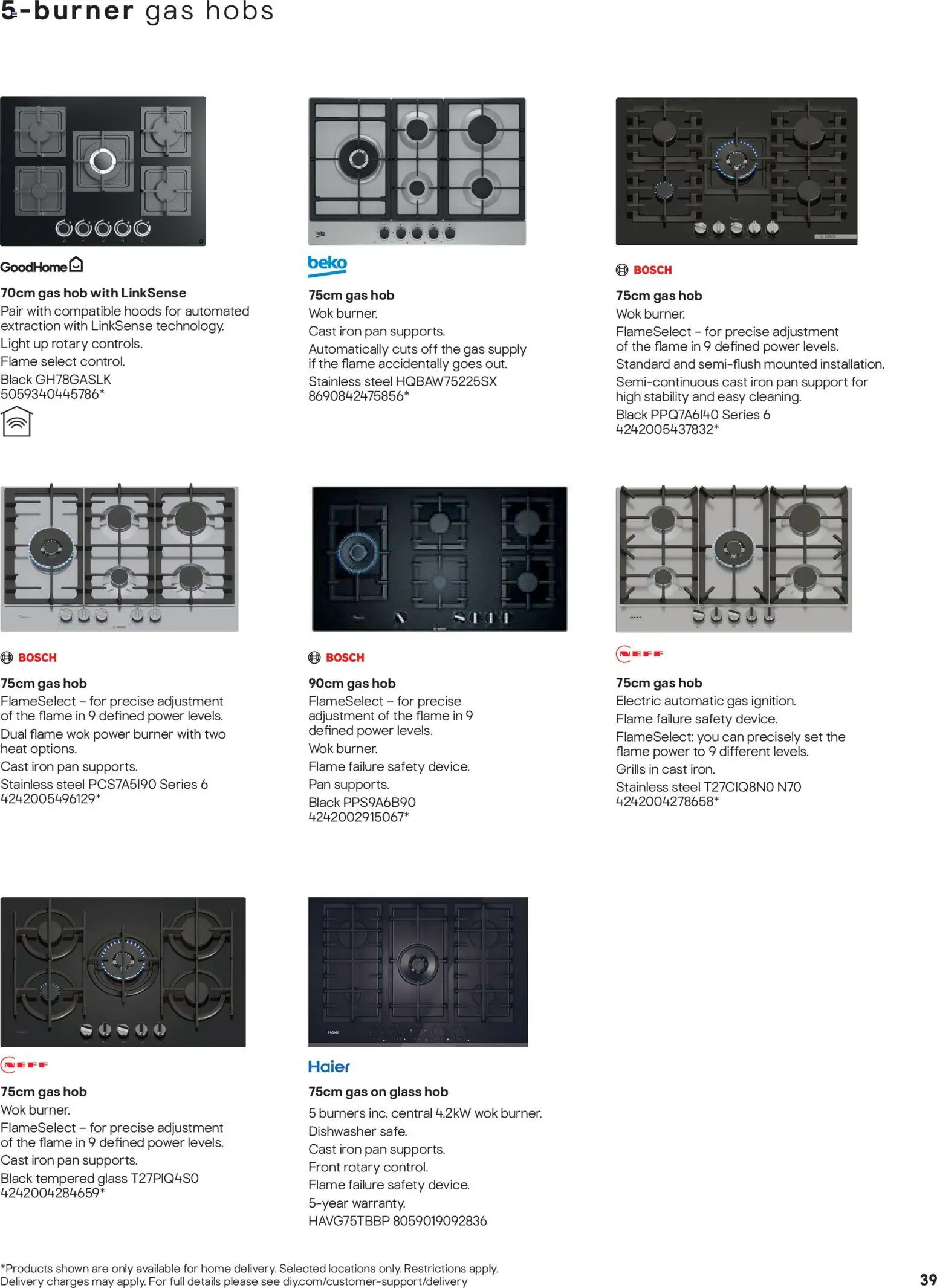 {H1} | Page: 39 | Products: Gas hobs, Hob, Dishwasher, Iron