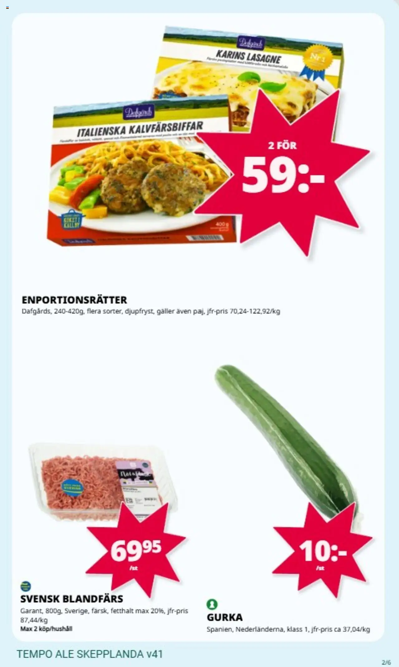 Tempo reklamblad aktuell från 06.10.2025 | Sida: 2 | Produkter: Galler, Blandfärs, Gurka