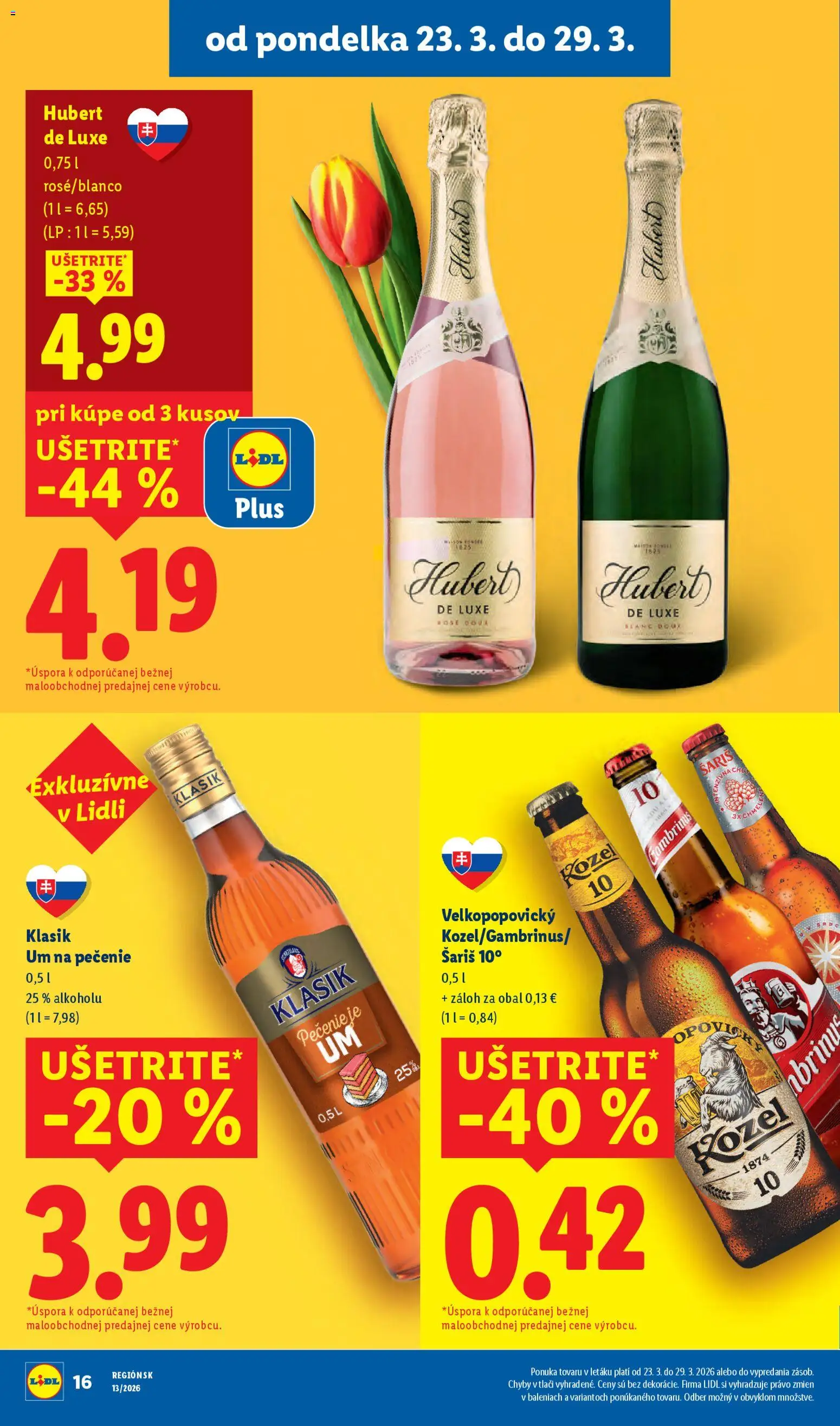 Nové Lidl akcie – leták je platný od 23.03.2026 | Strana: 18 | Produkty: Šariš, Gambrinus, Hubert de Luxe