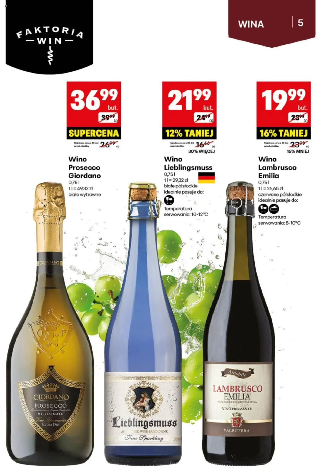 Delikatesy Centrum Gazetka alkoholowa od 26.05.2025 | Strona: 5 | Produkty: Wino lambrusco, Wino, Prosecco, Lambrusco