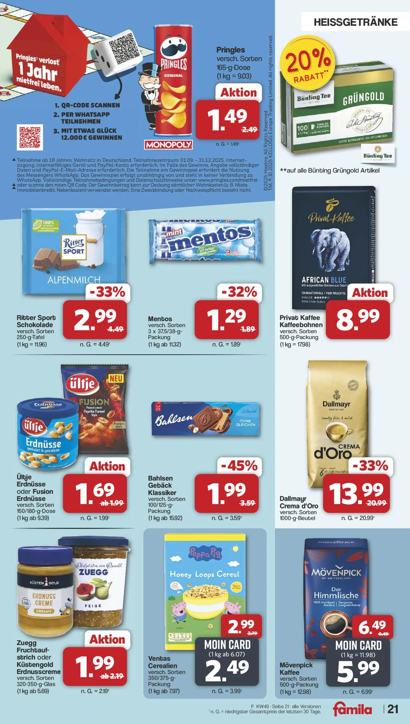 Famila Nordwest Prospekt 	 – gültig ab 01.12.2025 | Seite: 21 | Produkte: Schokolade, Ritter sport, Dallmayr, Tee