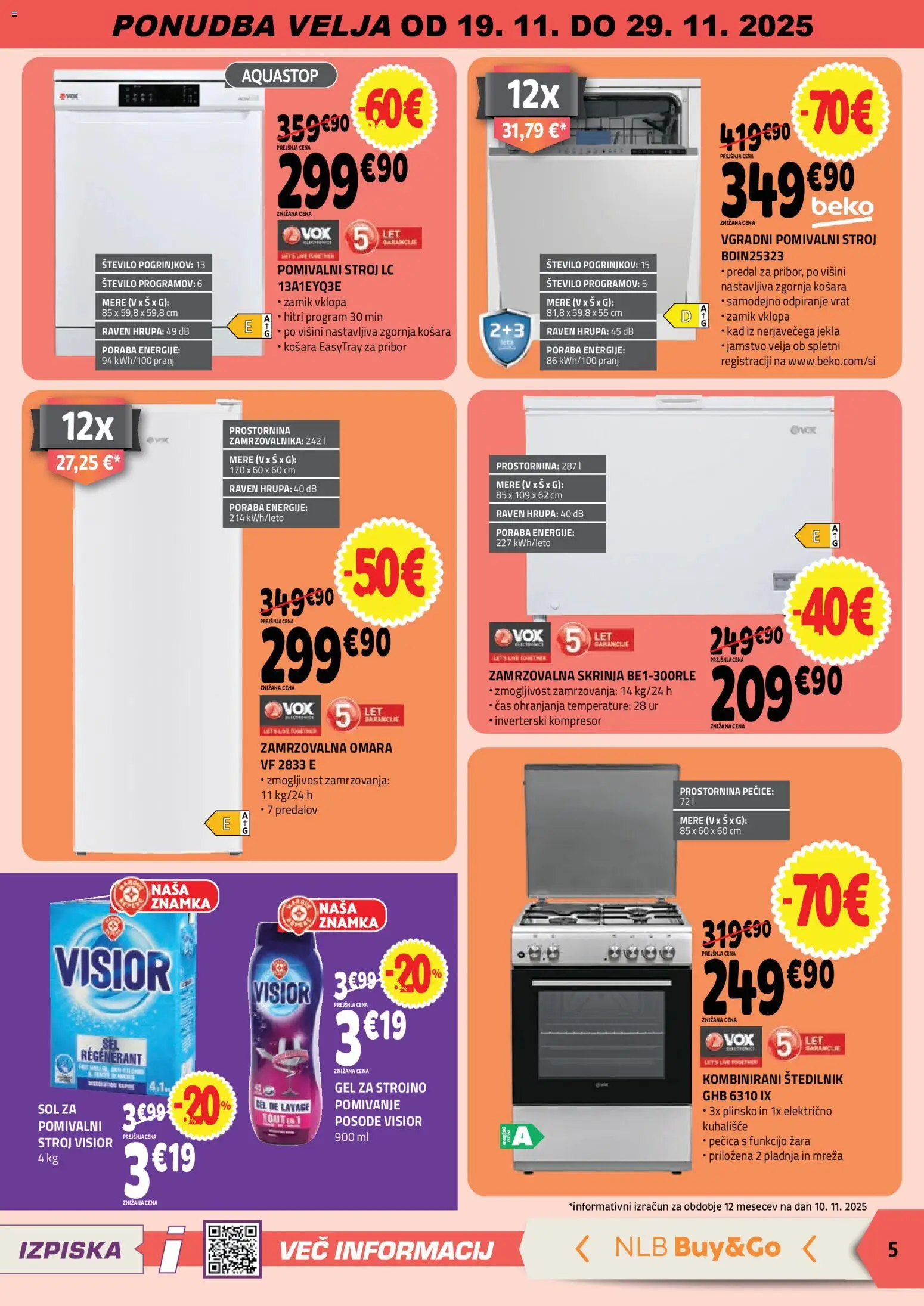 Novi E.leclerc katalog ponudbe – veljaven od 19.11.2025 | Stran: 5 | Izdelki: Pomivalni stroj, Vgradni pomivalni stroj, Štedilnik, Kuhališče