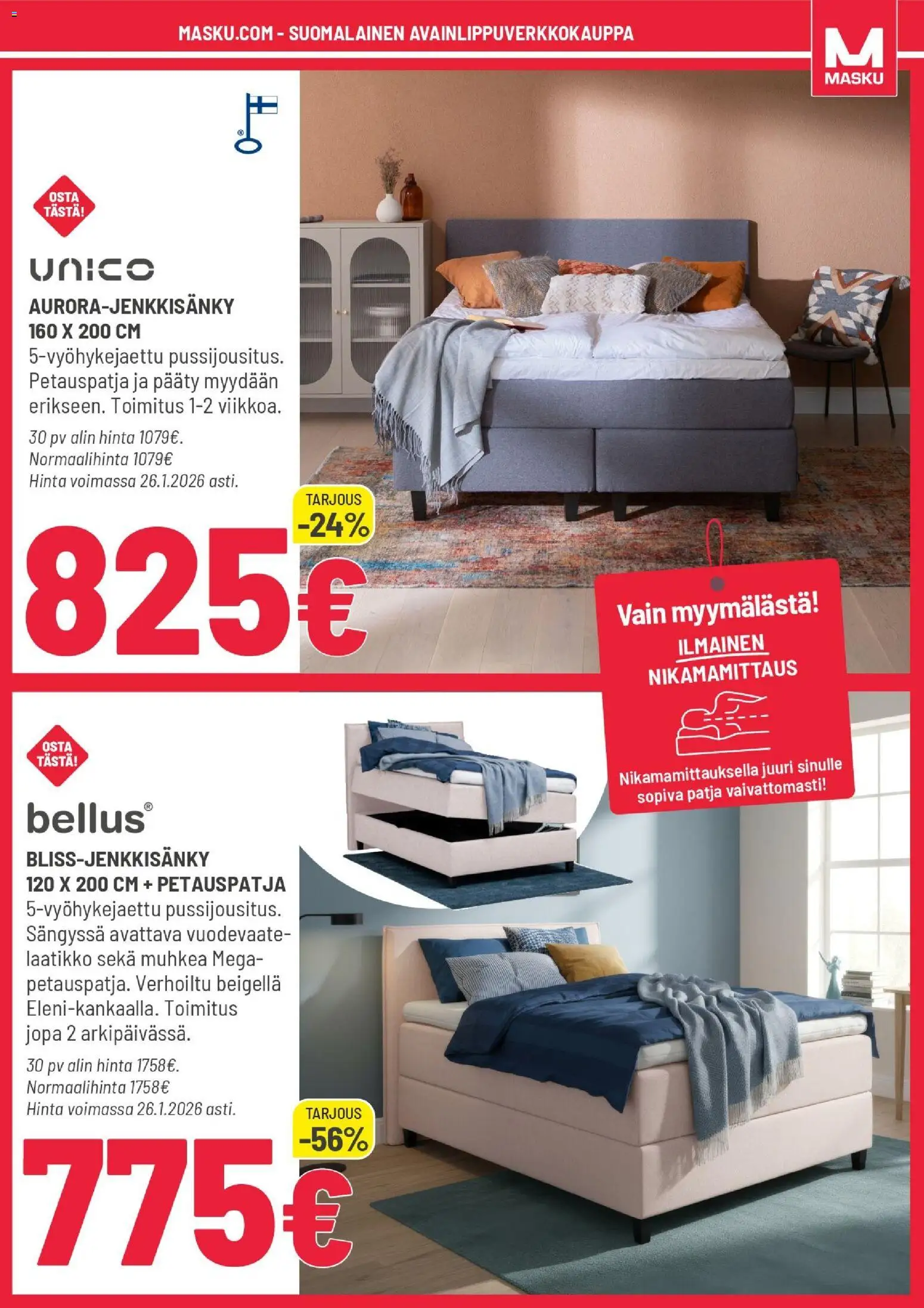 Masku tarjoukset – voimassa 20.01.2026 alkaen | Sivu: 13 | Tuotteet: Patja, Laatikko, Petauspatja