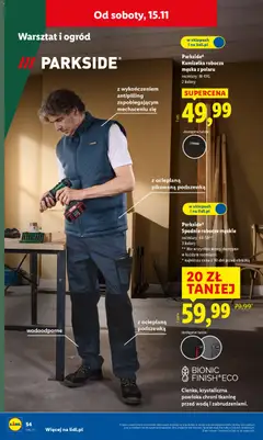 Pogląd oferty "Parkside® Spodnie robocze męskie, Spodnie robocze męskie, rozmiary: 48-58**, 3 kolory, wodoodporne, z ocieplaną podszewką, BIONIC FINISH®ECO Cienka, krystaliczna powłoka chroni tkaninę przed wodą i zabrudzeniami." - ważna od 10.11.2025 | Strona: 58 | Produkty: Kamizelka, Spodnie, Woda