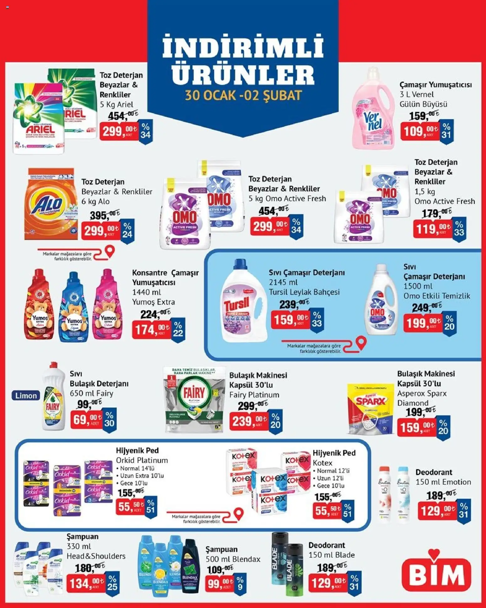 BİM İndirimli Ürünler - 30.01.2026 tarihinden itibaren geçerlidir | Sayfa: 3 | Ürünler: Hijyenik ped, Şampuan, Deodorant, Ocak