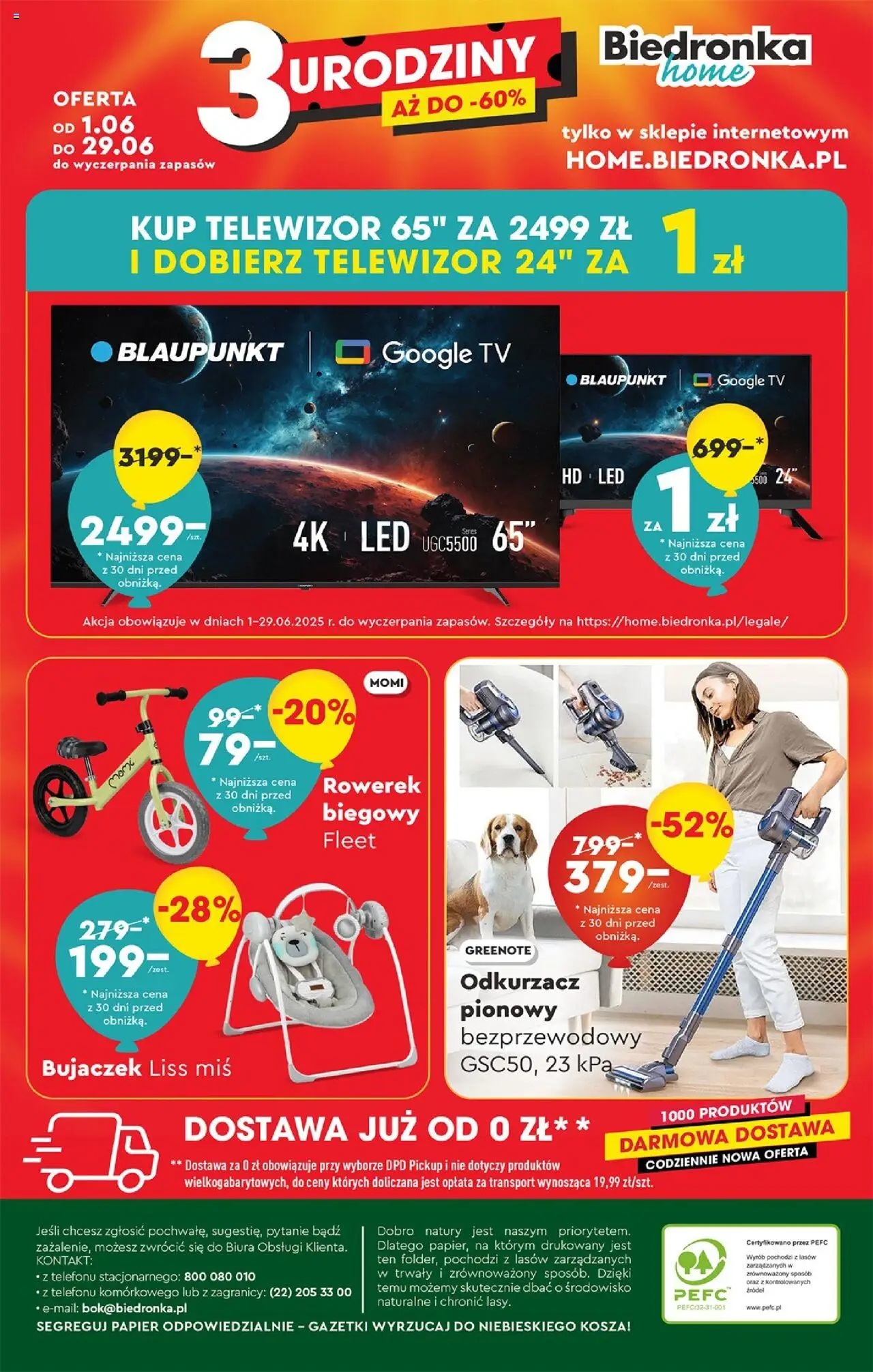 Biedronka - Okazje tygodnia  od 14.06.2025 | Strona: 50 | Produkty: Telewizor, Rowerek biegowy, Cleaner, Odkurzacz pionowy