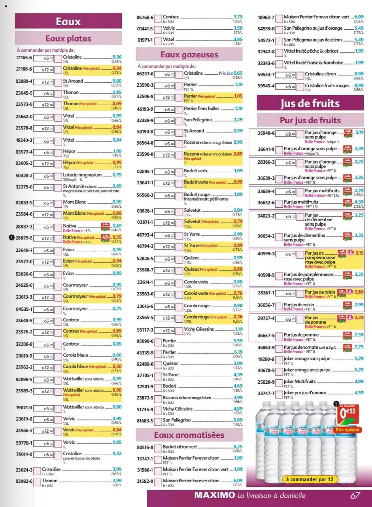 {H1} | Page: 67 | Produits: Jus d'orange, Pêche, Pomme, Jus de citron