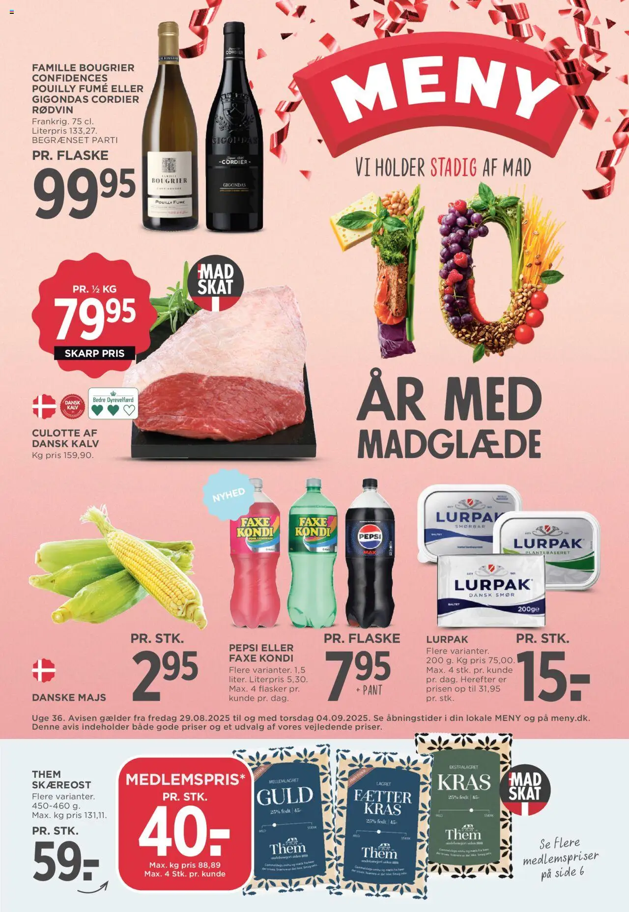 Meny Tilbudsavis gyldig fra 29.08.2025 | Side: 1 | Produkter: Mælk, Smør, Majs, Faxe Kondi
