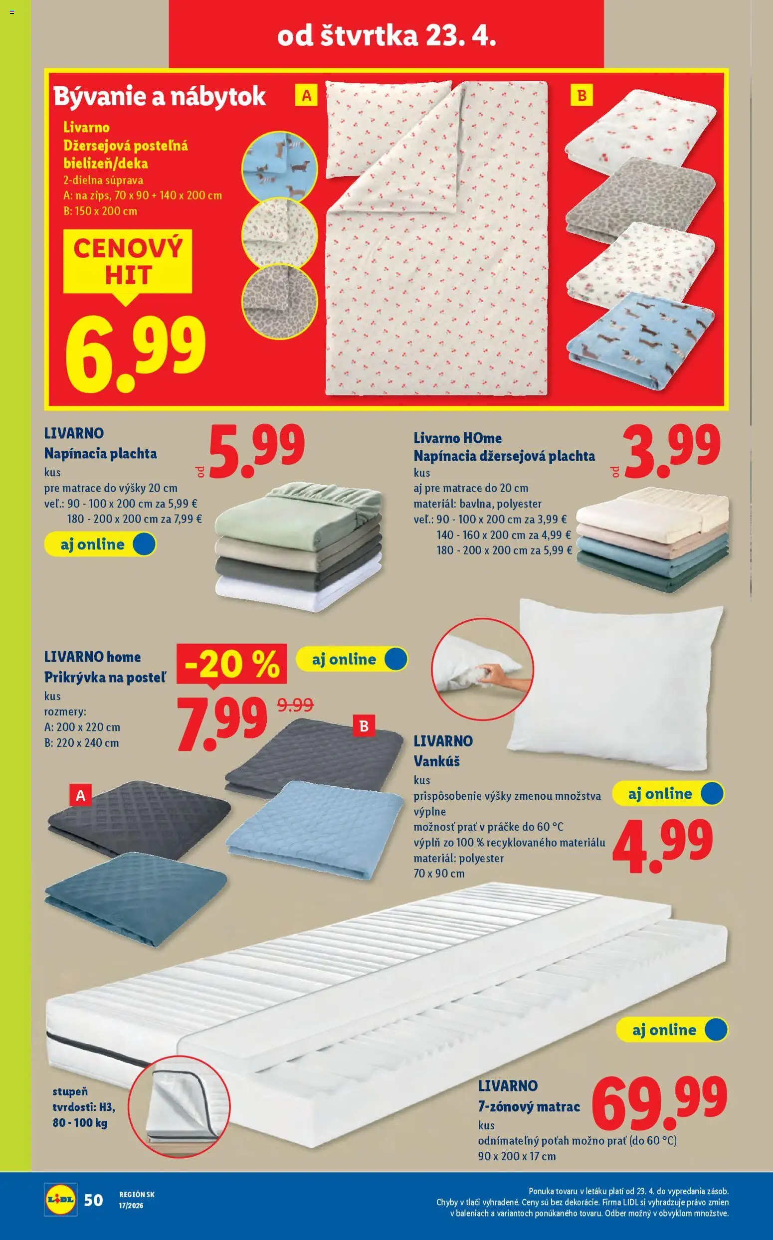 Nové Lidl akcie – leták je platný od 20.04.2026 | Strana: 88 | Produkty: Matrace, Nábytok, Matrac, Plachta