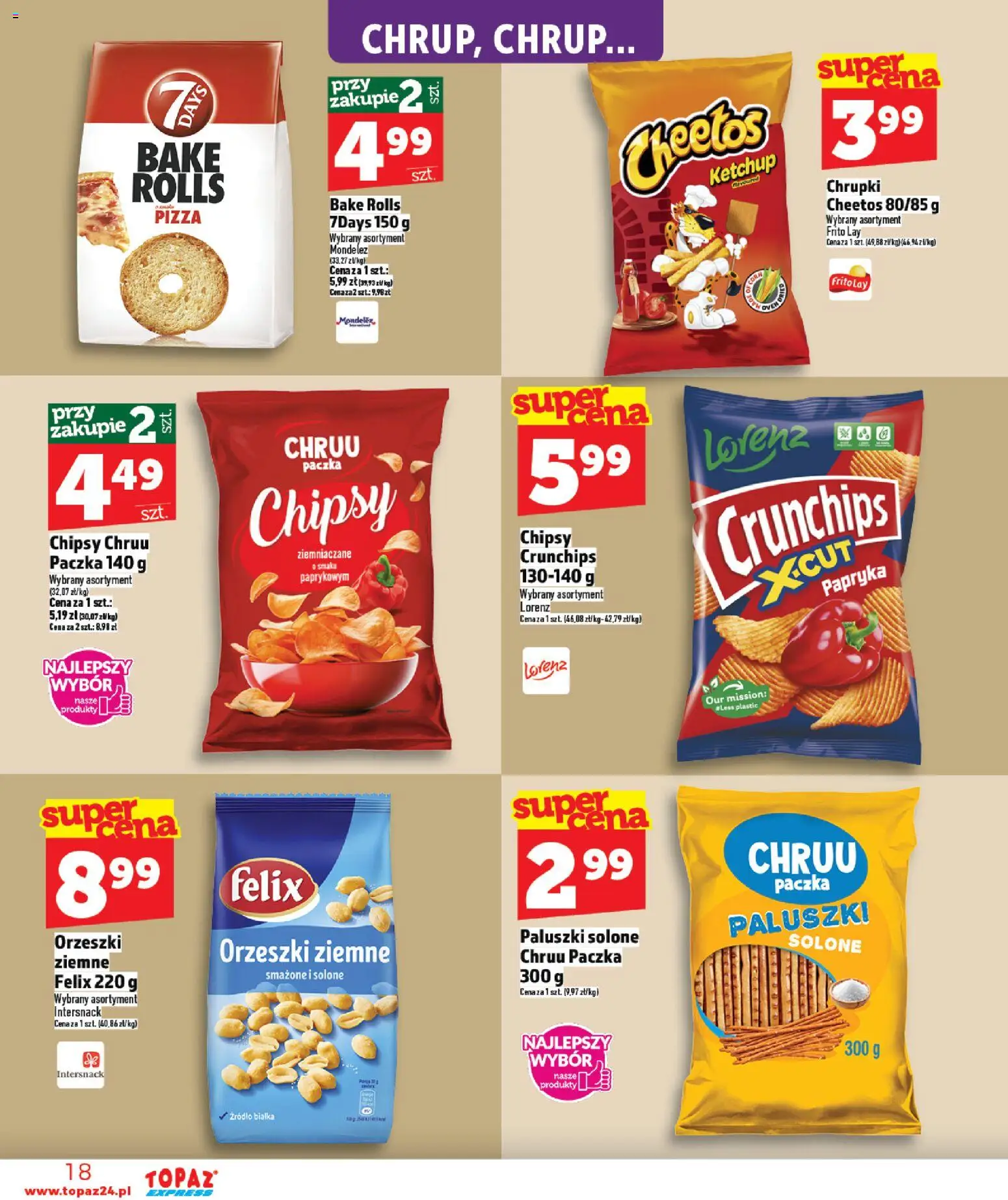 Topaz gazetka - Express od 05.03.2026 | Strona: 18 | Produkty: Chipsy, Chrupki, Paluszki, Pizza