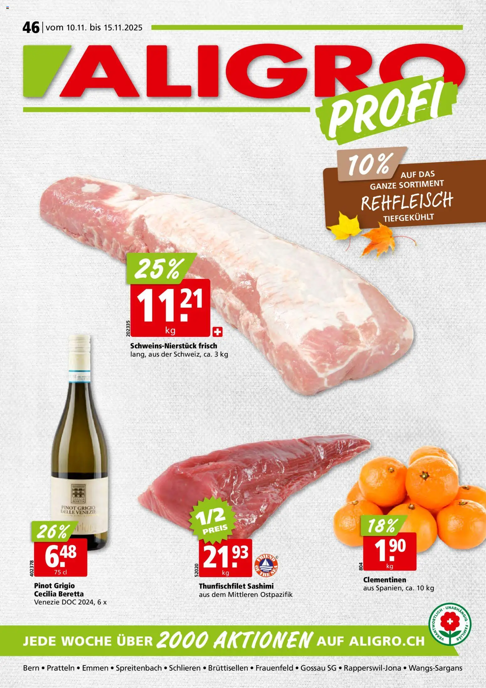 Aligro Aktionen Schlieren, Gossau SG, Frauenfeld, Rapperswil-Jona, Sargans, Bern, Brüttisellen, Pratteln, Emmen, Spreitenbach – gültig ab 10.11.2025 | Seite: 1