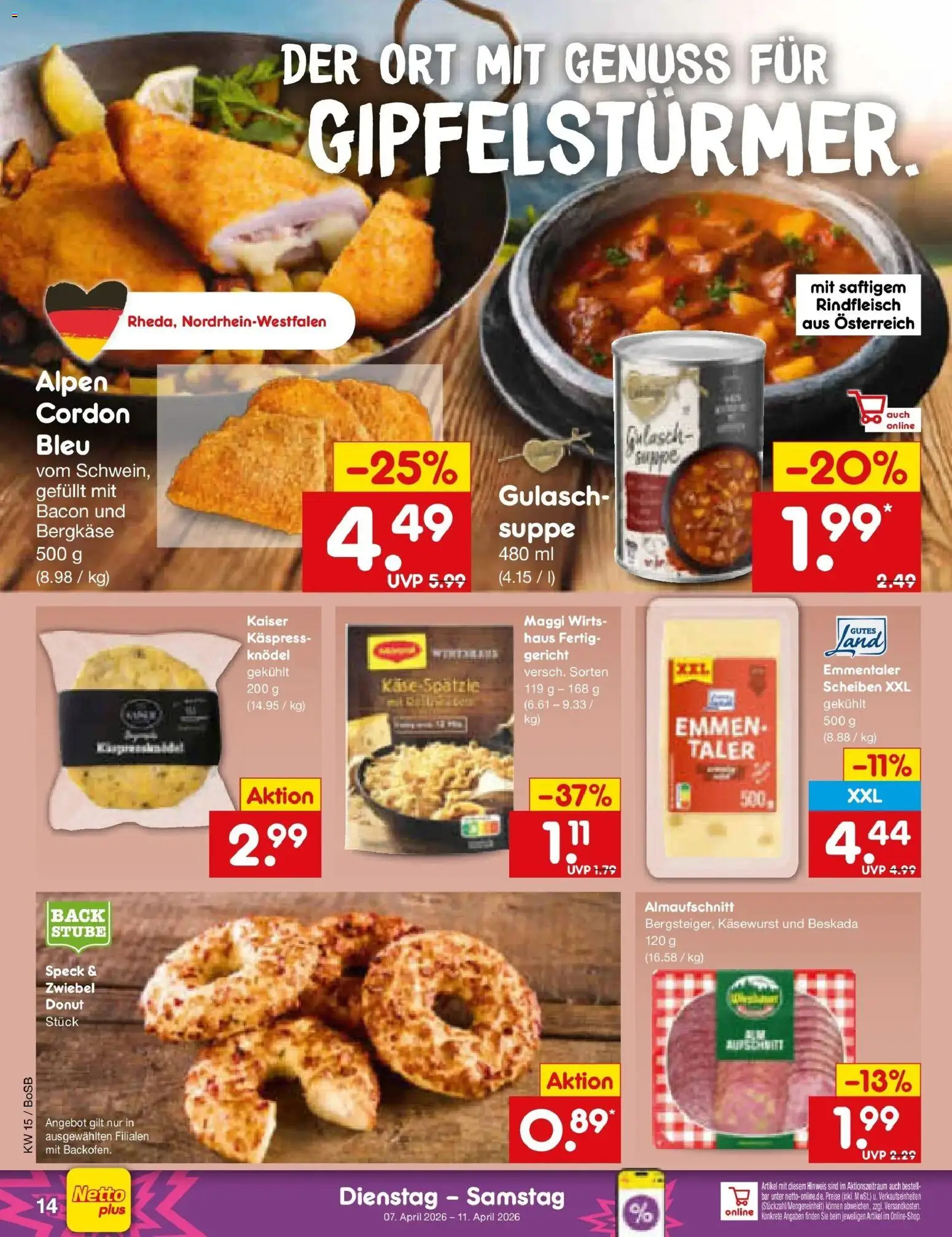 Netto Marken-Discount Prospekt Stadtlohn	 – gültig ab 05.04.2026 | Seite: 16 | Produkte: Maggi, Käse, Gulasch, Rindfleisch