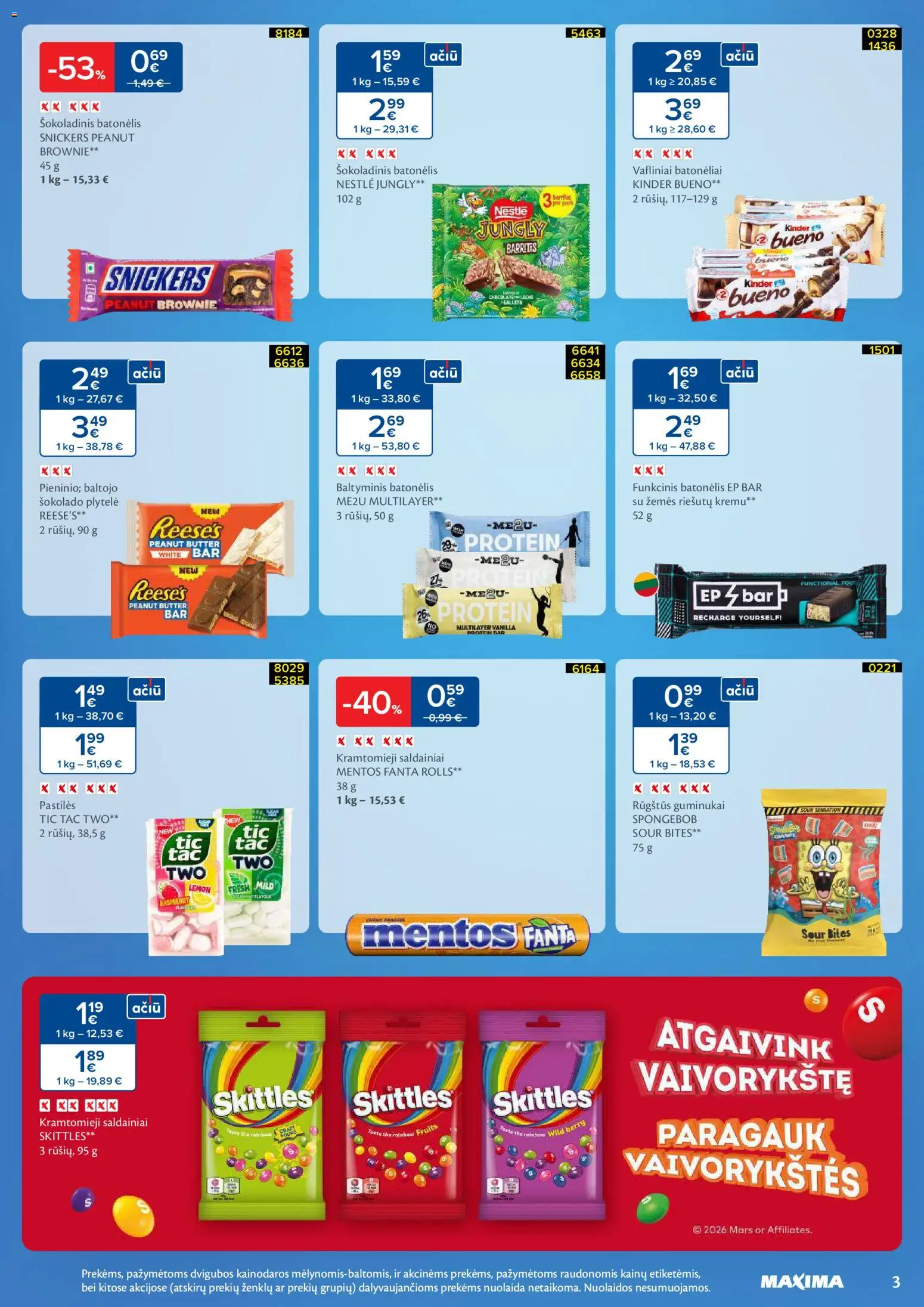 MAXIMA akcijos nuo 24.02.2026 | Puslapis: 3 | Prekių: Guminukai, Šokoladinis batonėlis, Saldainiai