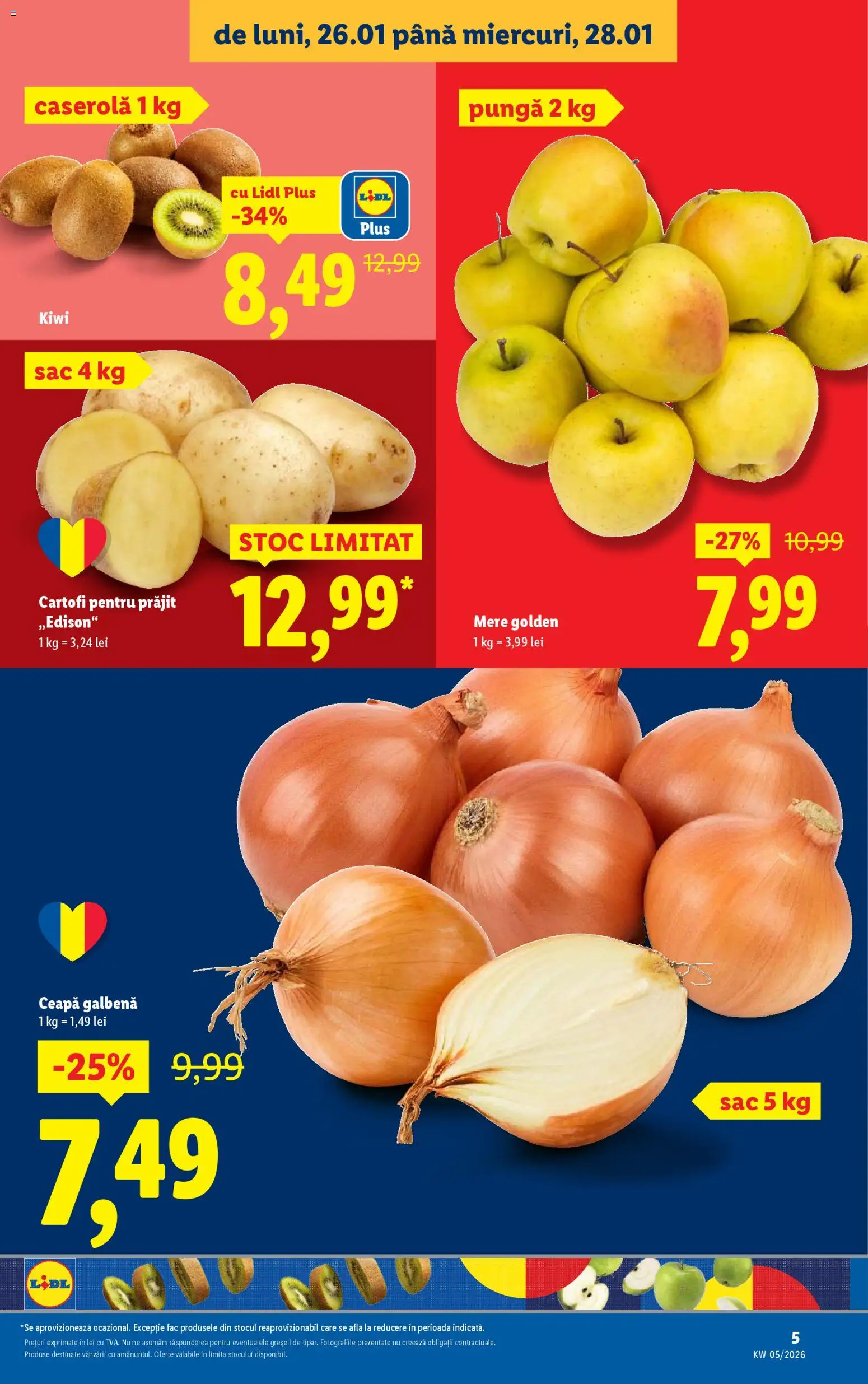 Noul catalog Lidl – valabil de la 26.01.2026 | Pagină: 5 | Produse: Pungă, Kiwi, Cartofi, Ceapă