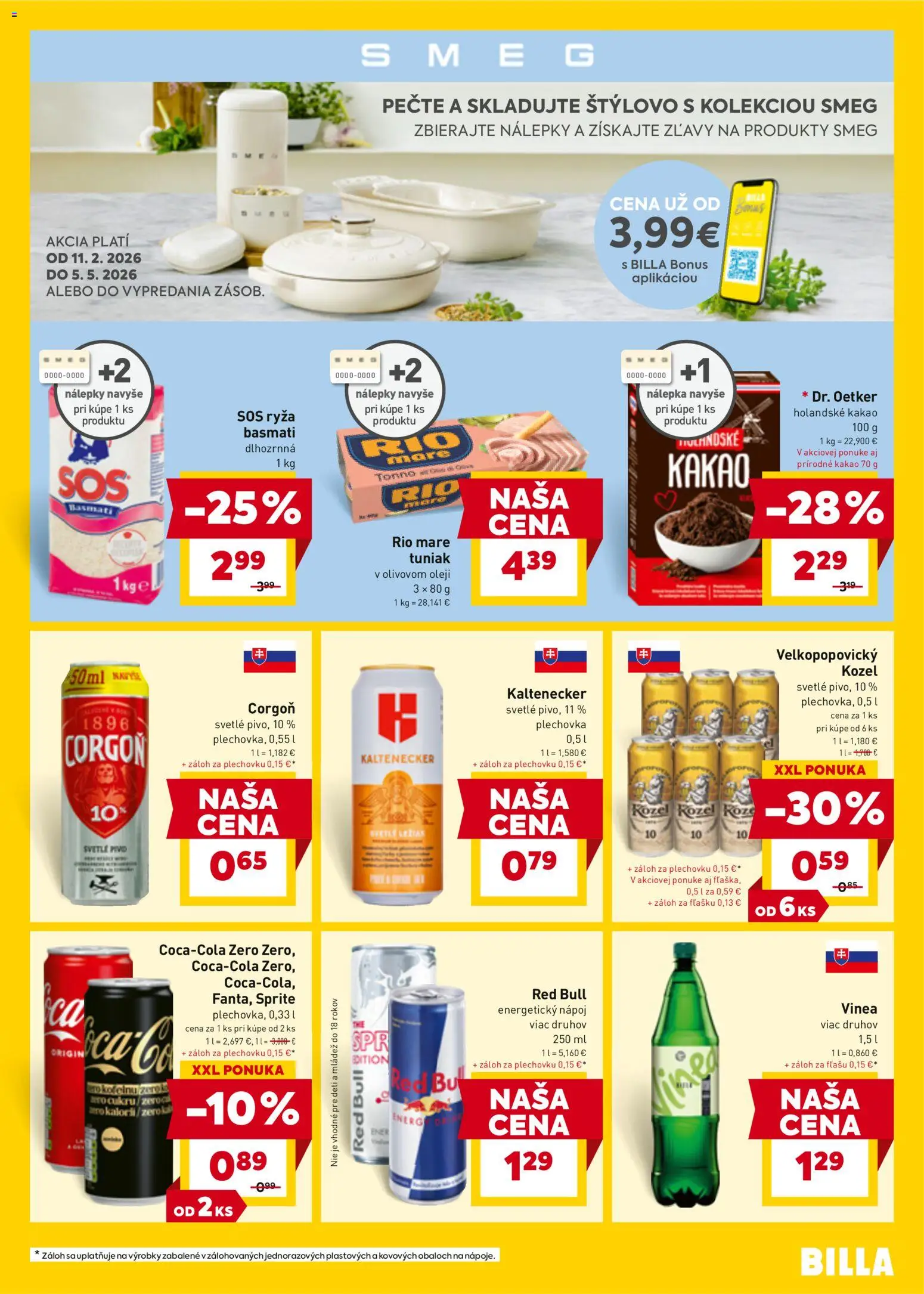 Nové Billa akcie – leták je platný od 30.03.2026 | Strana: 23 | Produkty: Tuniak, Ryža, Red Bull, Energetický nápoj