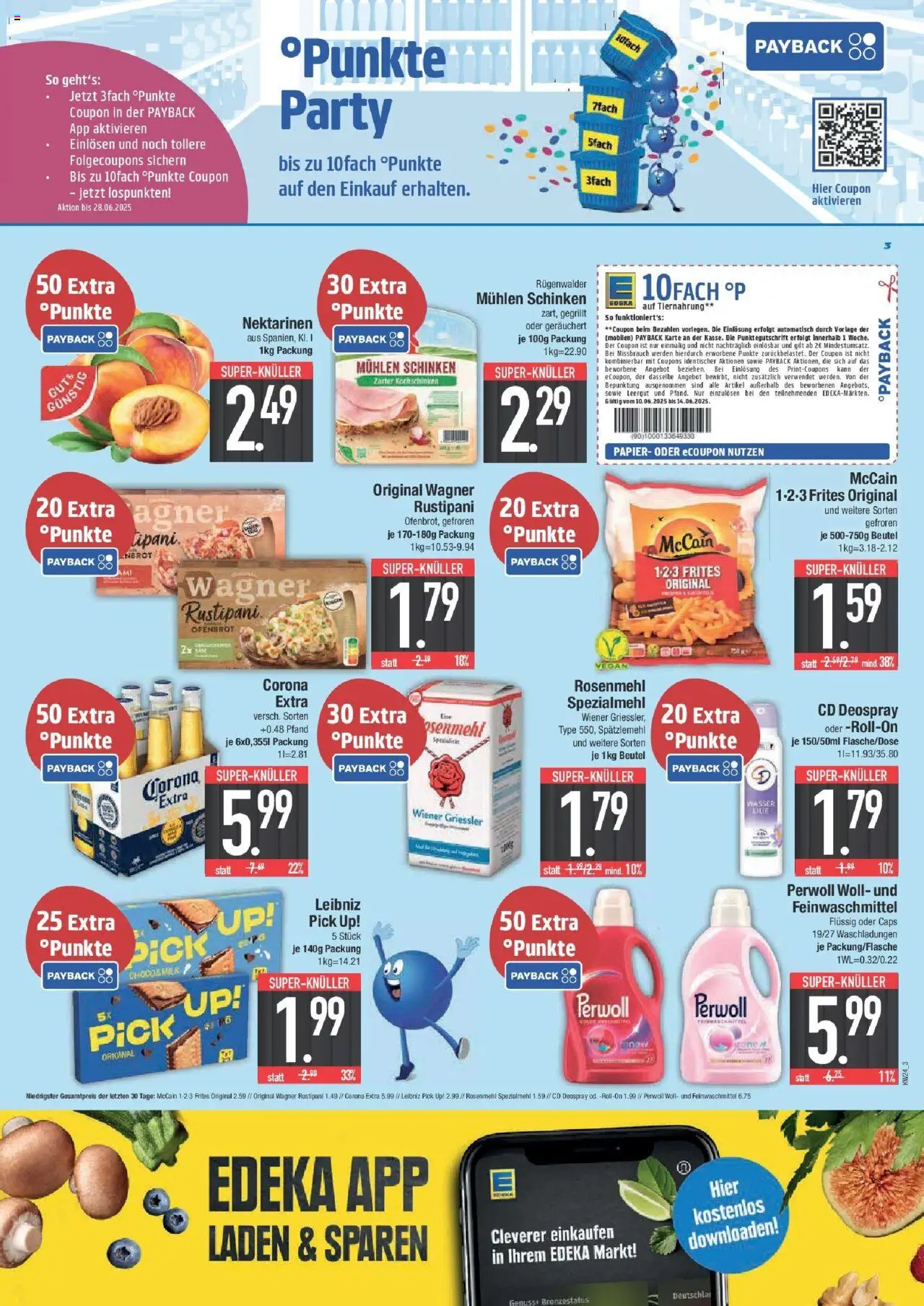 Edeka prospekt Hunderdorf	 - gültig ab dem 08.06.2025 | Seite: 3 | Produkte: Nektarinen, Deospray, Schinken, Pizza