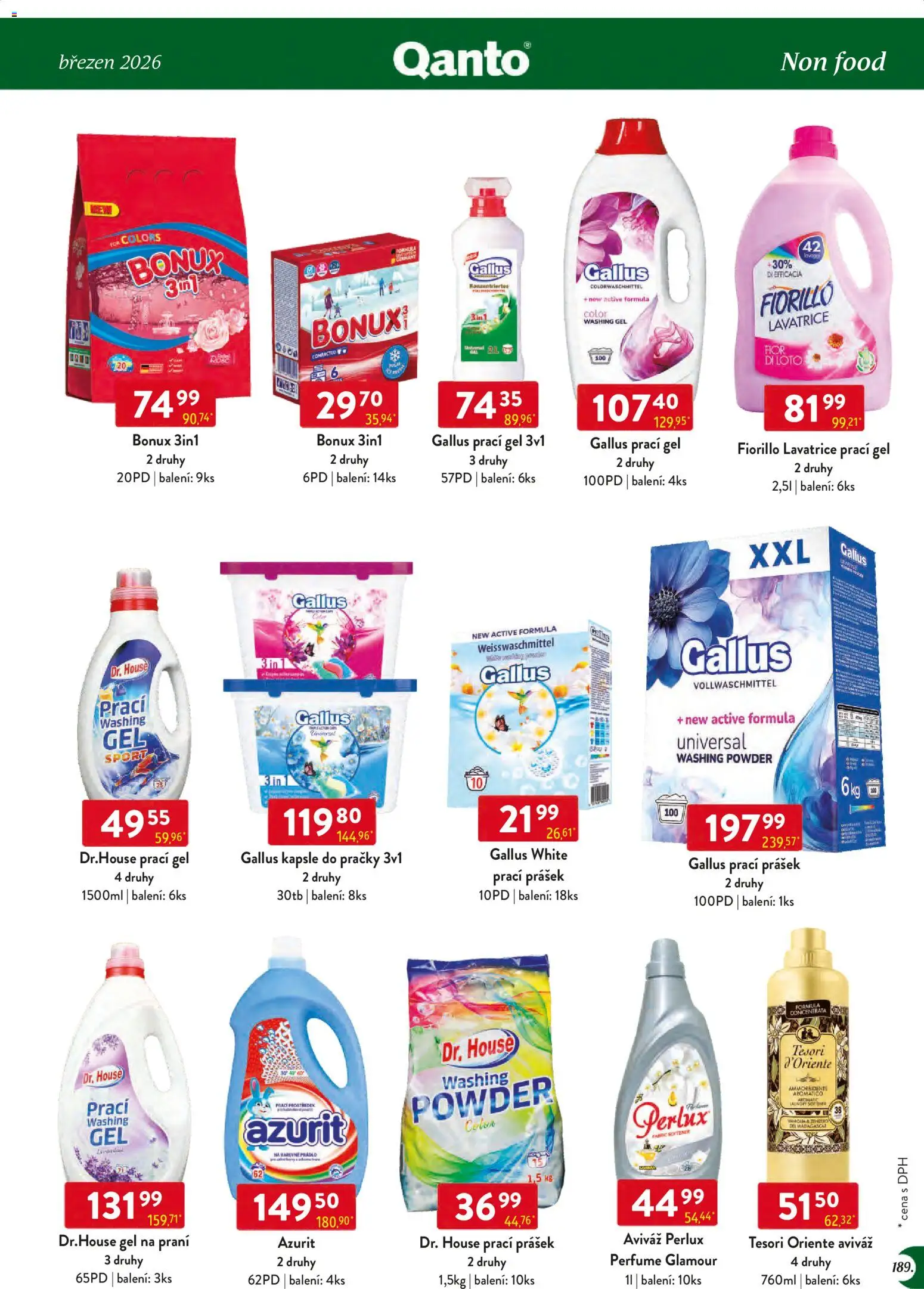 Astur & Qanto leták - Velkoobchod 03/2026 od 01.03.2026 | Strana: 189 | Produkty: Aviváž, Prací gel, Prací Prášek, Bonux