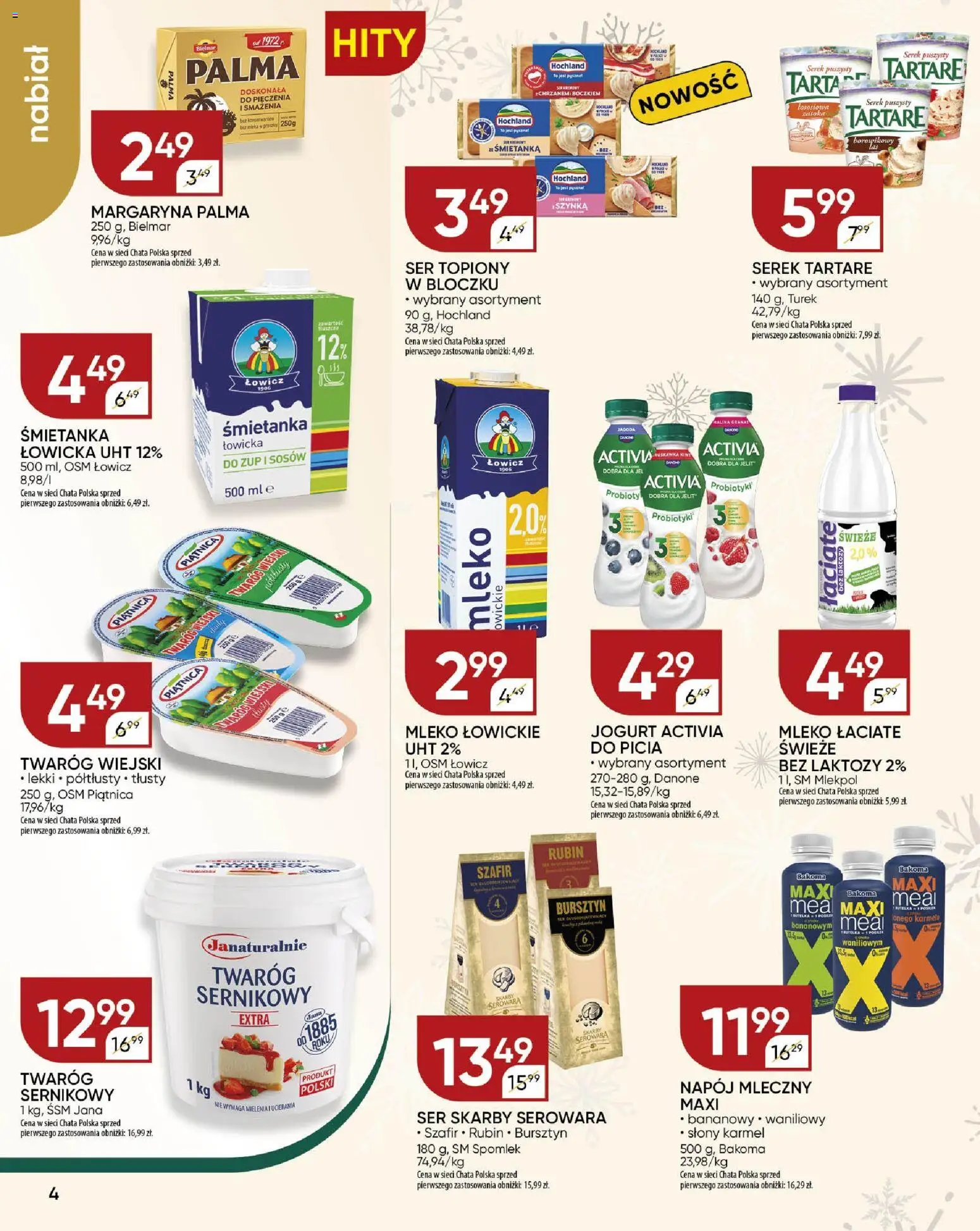 Chata Polska Gazetka od 04.12.2025 | Strona: 4 | Produkty: Ser topiony, Bez laktozy, Serek, Ser