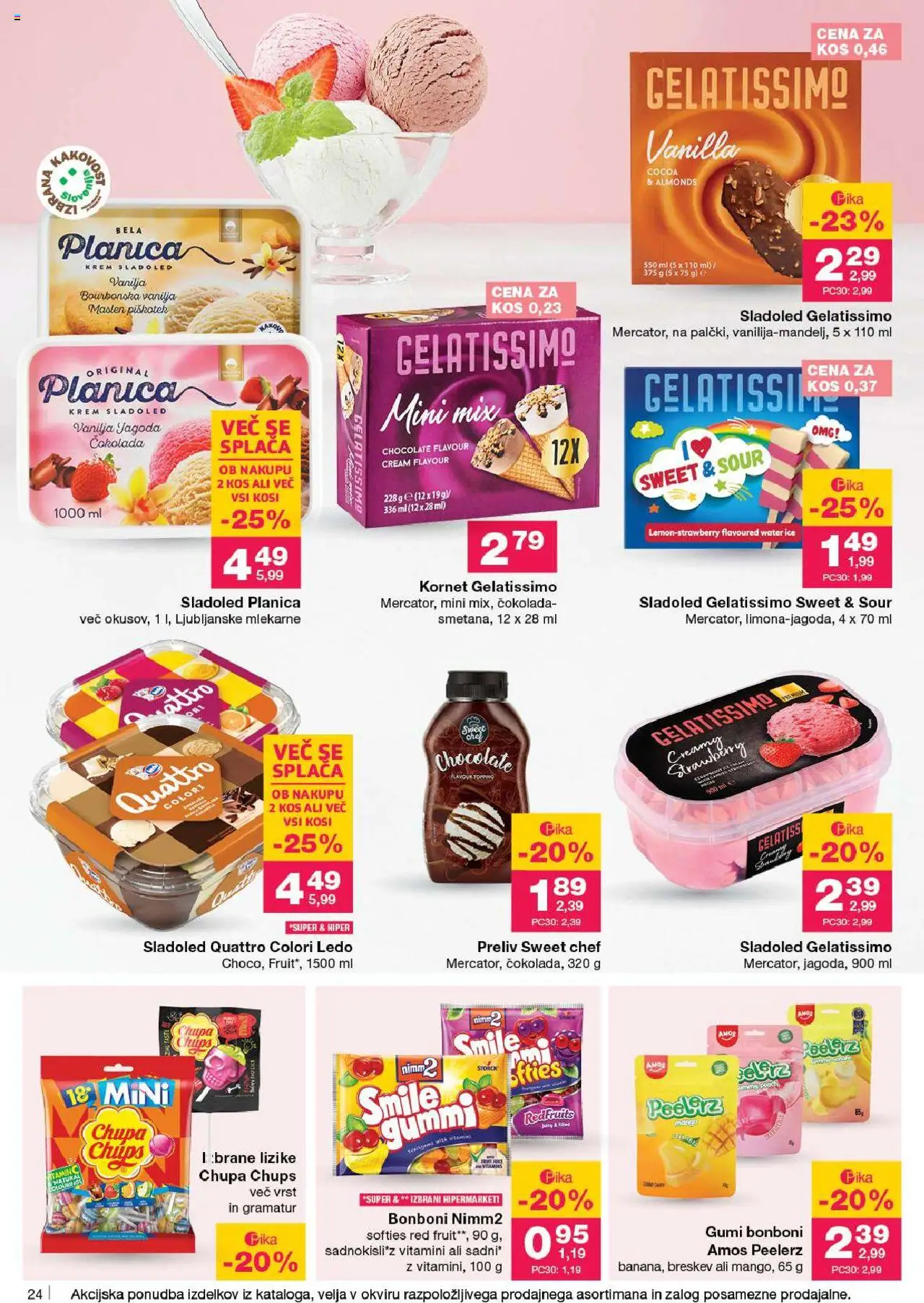 Novi Mercator katalog ponudbe – veljaven od 18.09.2025 | Stran: 24 | Izdelki: Bonboni, Cokolada, Sladoled, Breskev