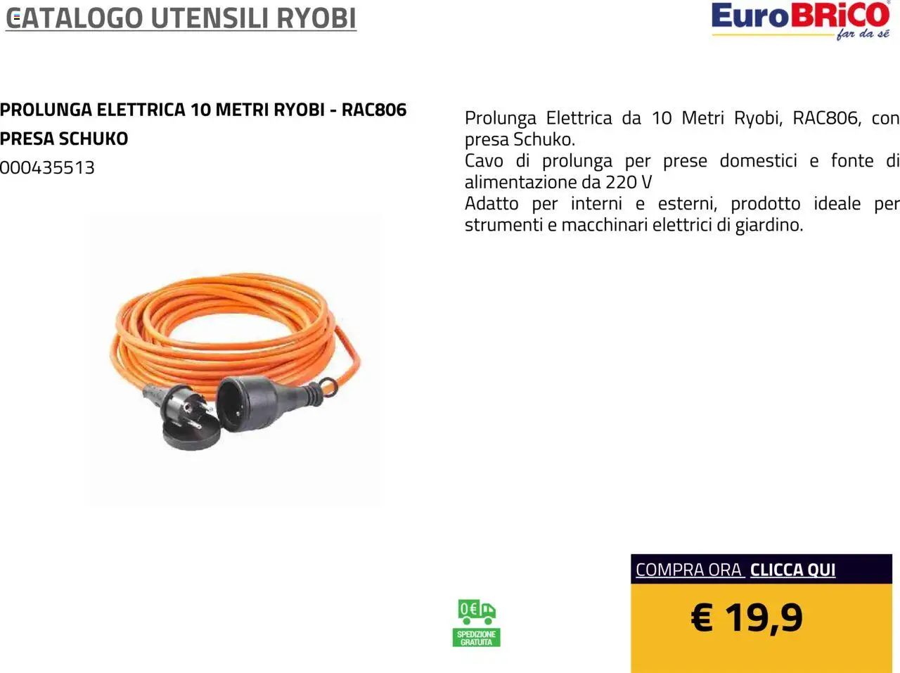 Volantino Eurobrico del 23.07.2025 | Pagina: 72 | Prodotti: Cavo, Presa