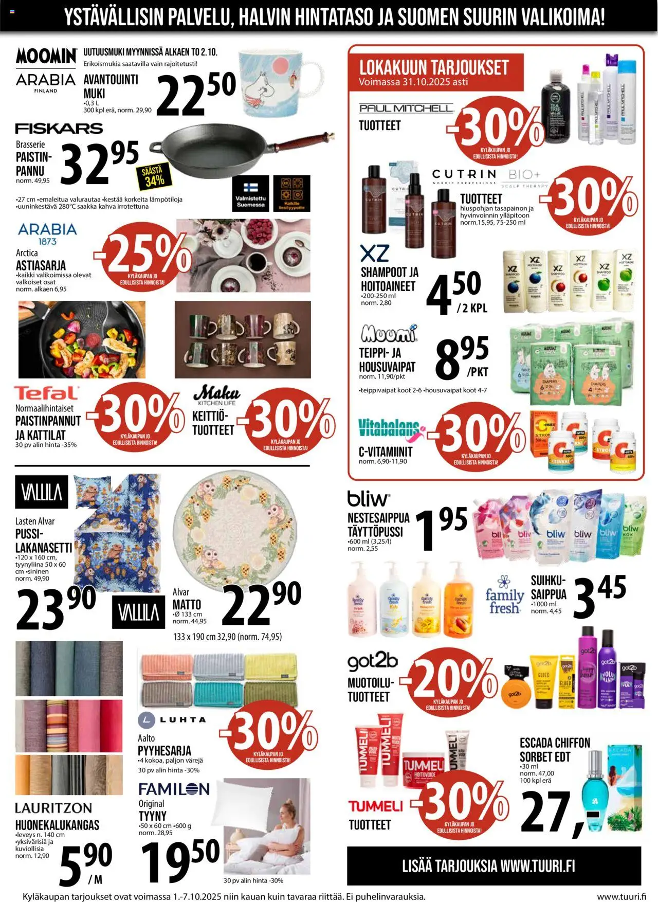 Tuuri tarjoukset – voimassa 01.10.2025 alkaen | Sivu: 3 | Tuotteet: Muki, Saippua, Keittiö, Matto