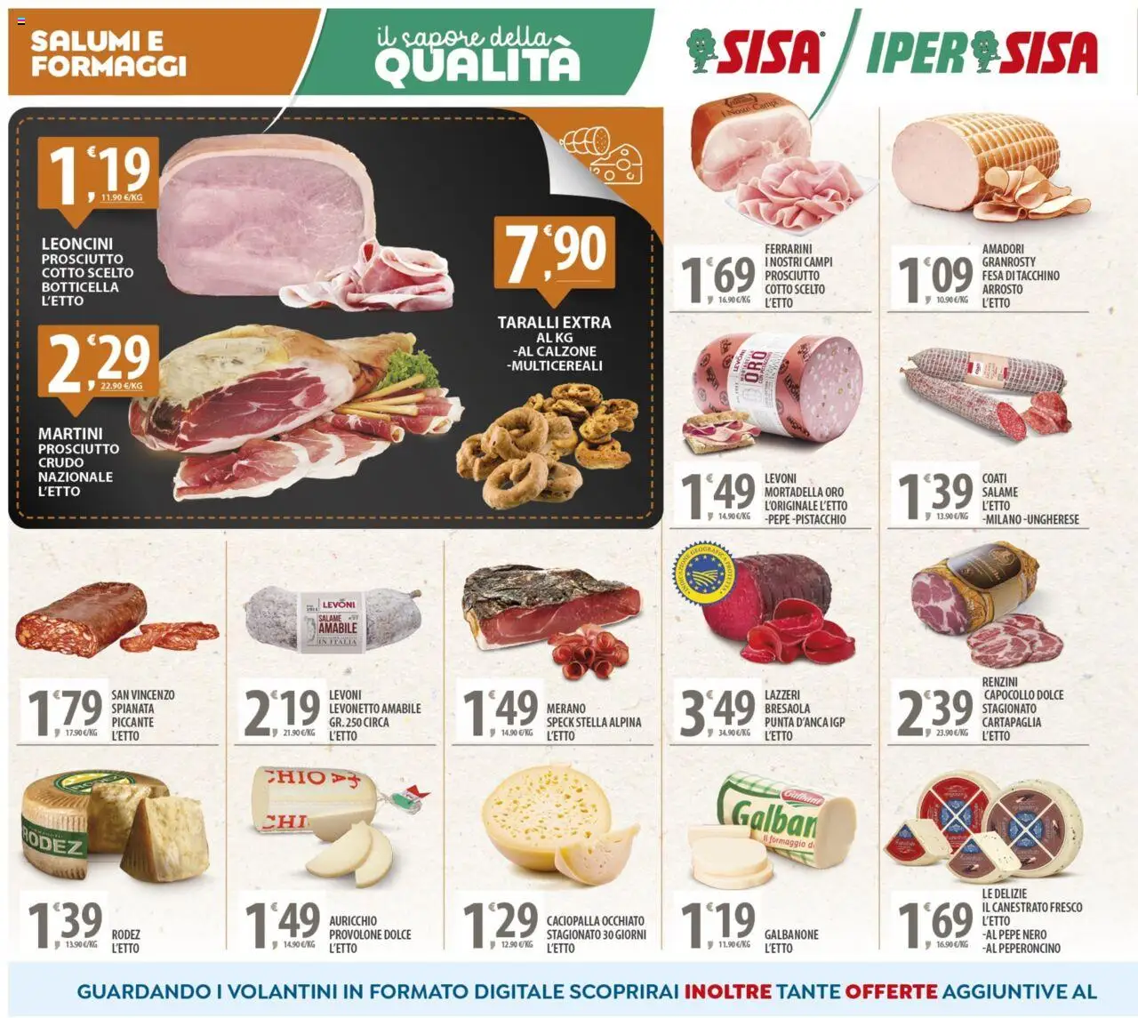 Volantino SISA del 12.09.2025 | Pagina: 2 | Prodotti: Prosciutto Crudo, Salame, Formaggio, Taralli