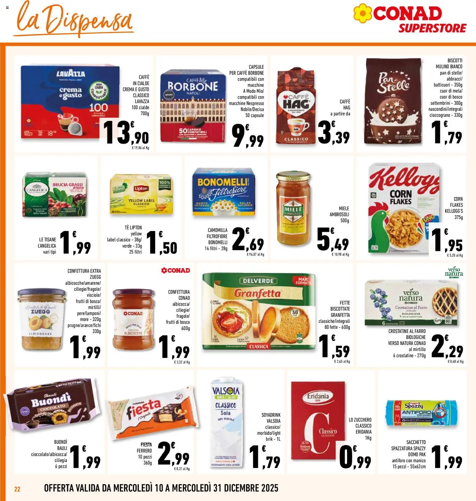 Volantino Conad del 10.12.2025 | Pagina: 22 | Prodotti: Crema, Zucchero, Albicocche, Lavazza
