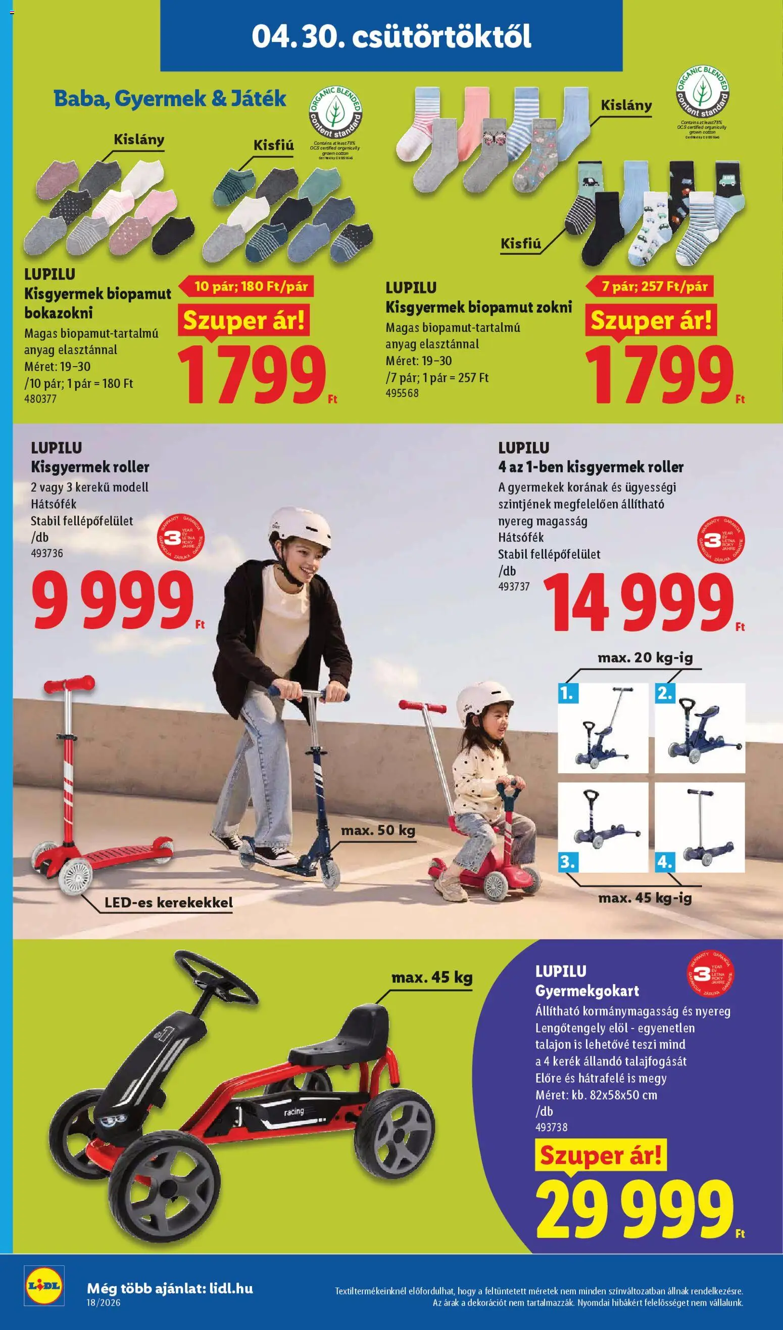 Lidl akciós ujság - amely érvényes a következő dátumtól: 30.04.2026 | Oldal: 28 | Termékek: Játék, Roller, Bokazokni, Zokni