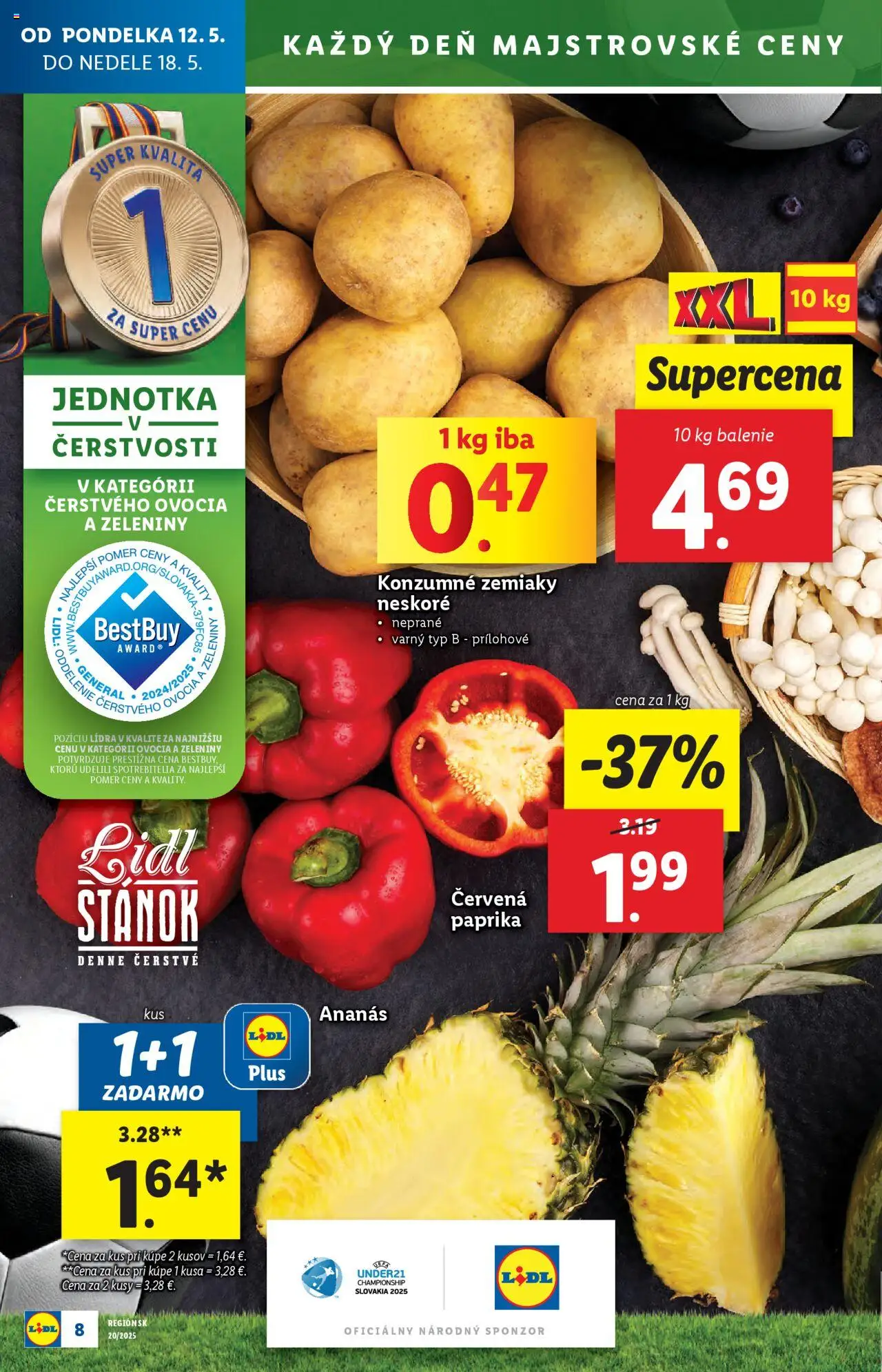 Lidl leták │ platný od 12.05.2025 | Strana: 8 | Produkty: Paprika, Ananás, Zemiaky, Červená paprika