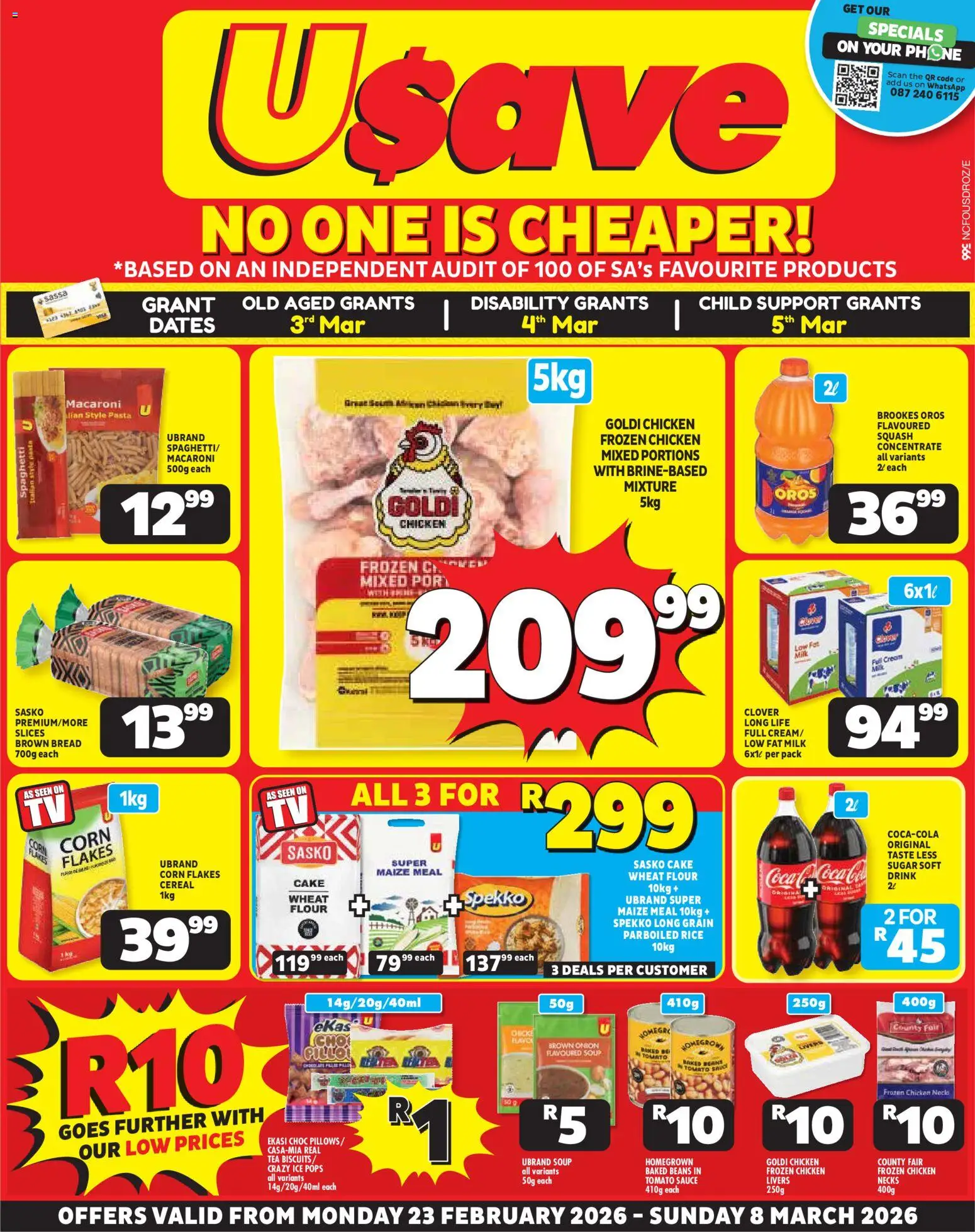 New Usave catalogue – valid from 23.02.2026 | Page: 1 | Products: Flour, Beans, Bread, Soup