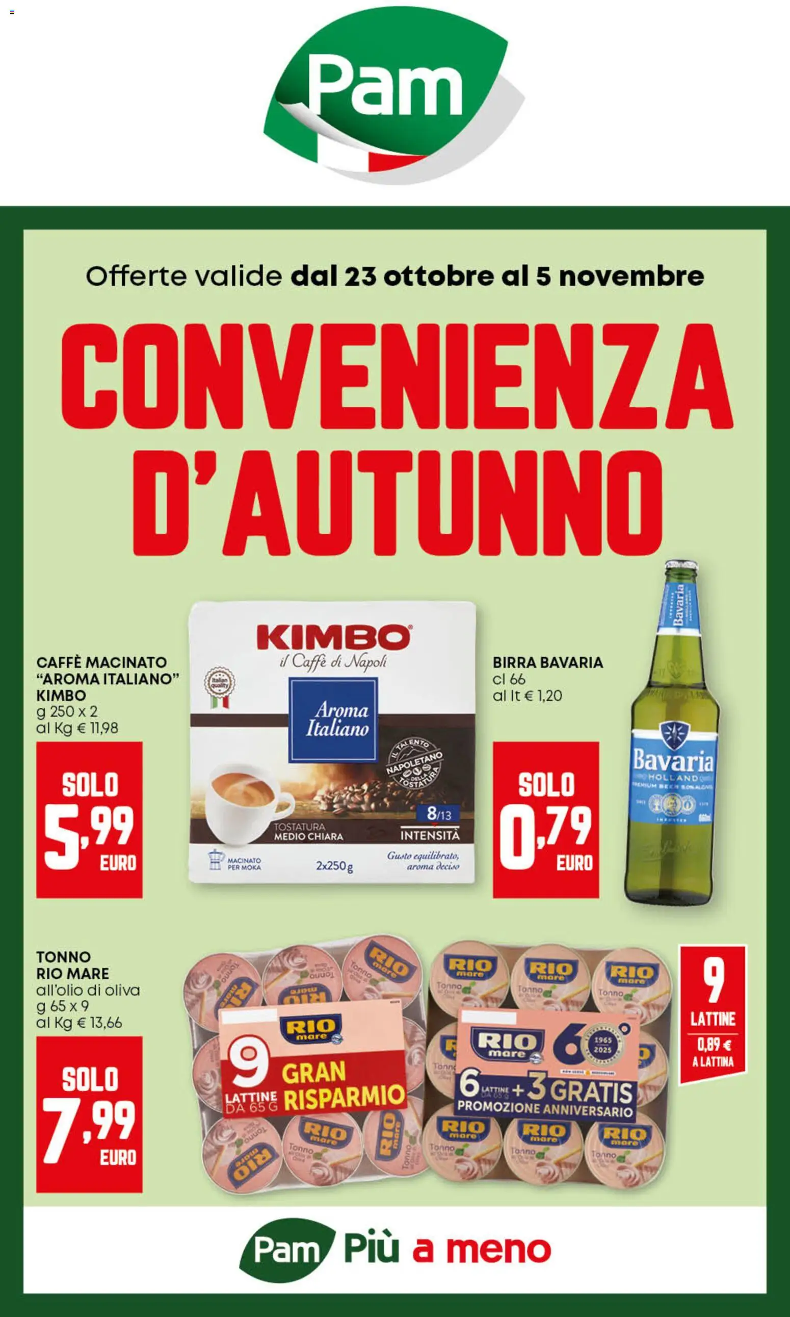 Volantino PAM del 23.10.2025 | Pagina: 1 | Prodotti: Caffè, Birra, Tonno, Macinato