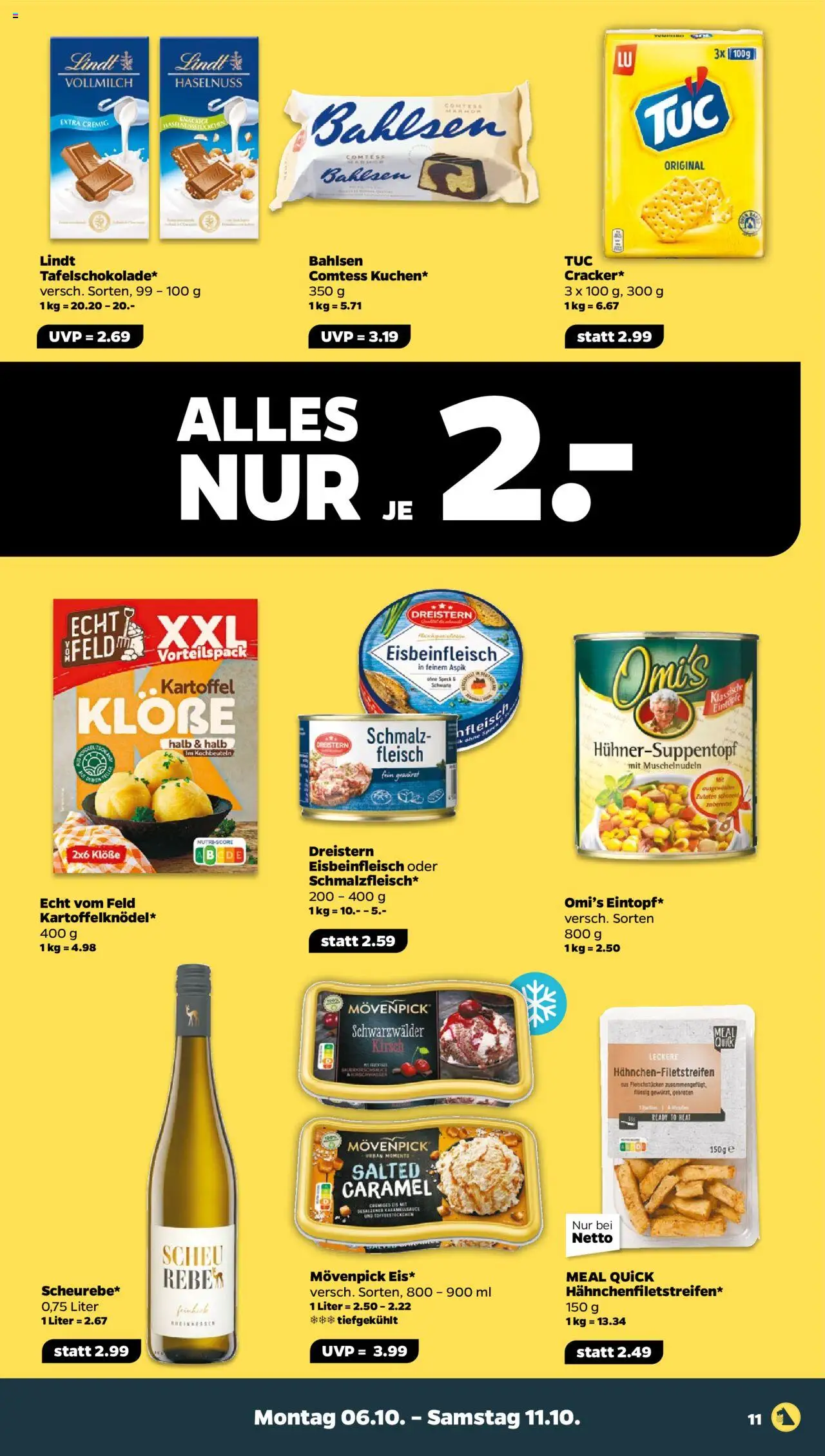 Netto Prospekt 	 – gültig ab 06.10.2025 | Seite: 11 | Produkte: Lindt, Fleisch, Eis