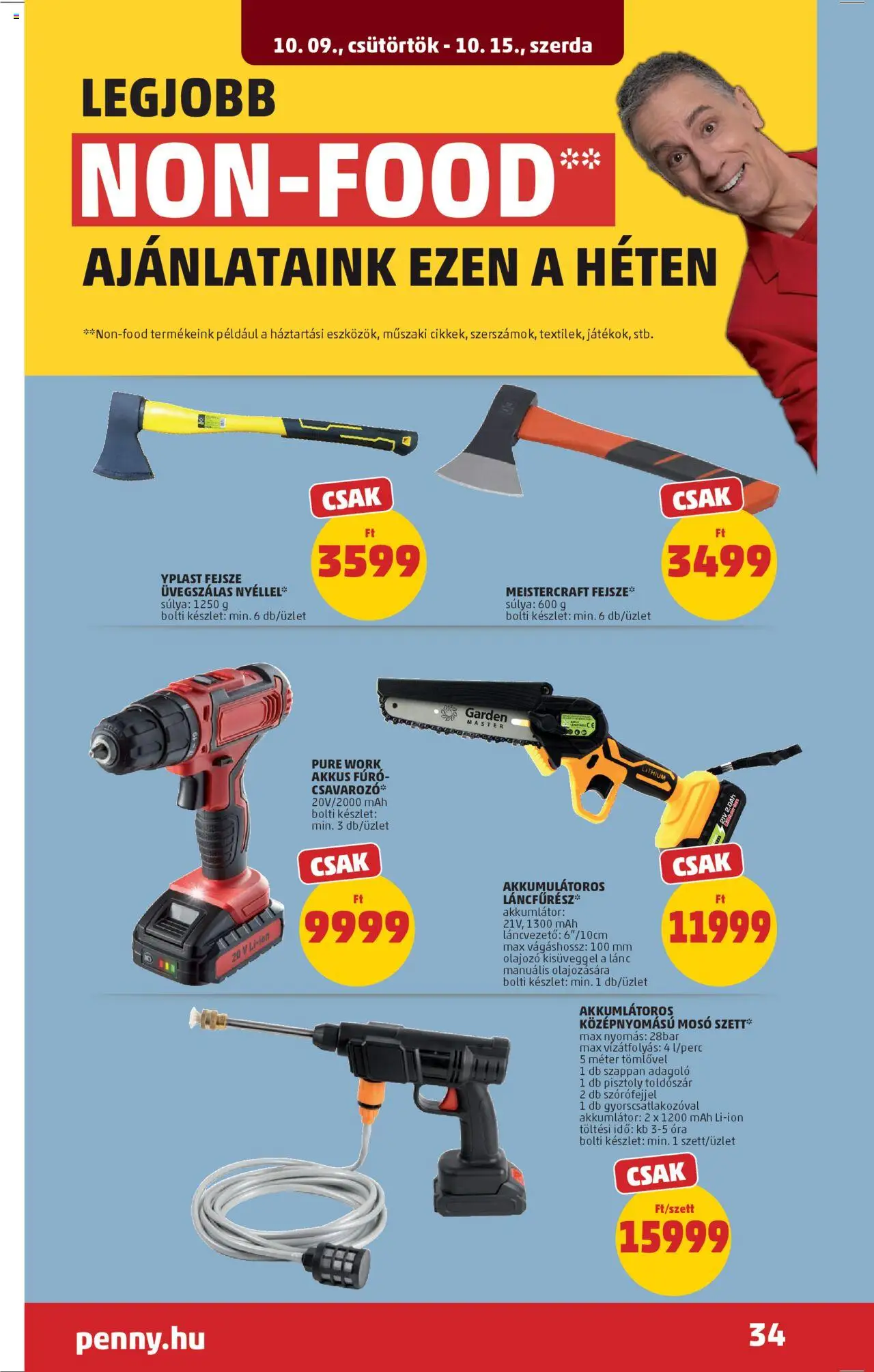 PENNY akciós ujság - amely érvényes a következő dátumtól: 09.10.2025 | Oldal: 38 | Termékek: Akkus fúró, Szappan, Láncfűrész, Csavarozó